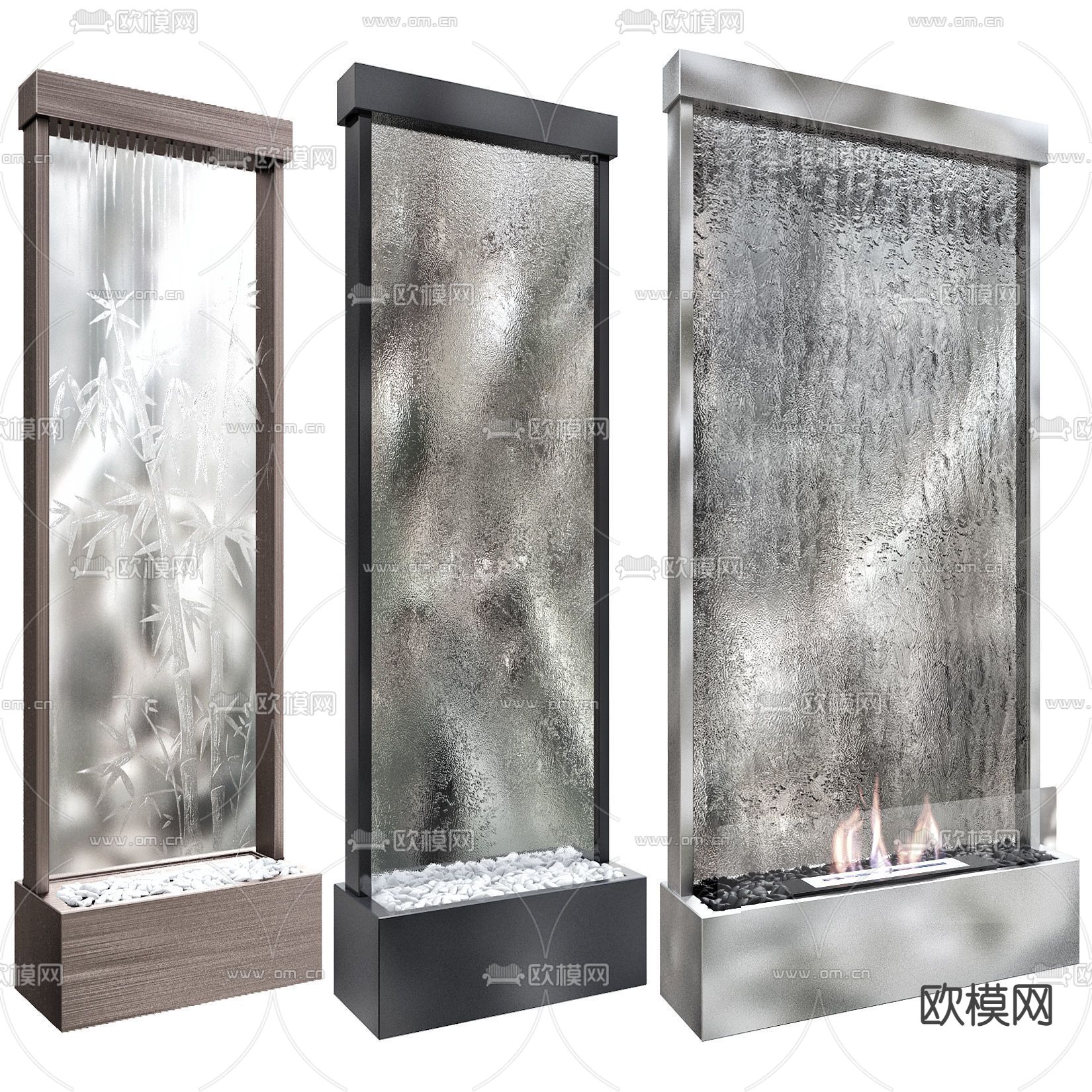 现代流水墙壁小品3d模型下载（渲染图1）