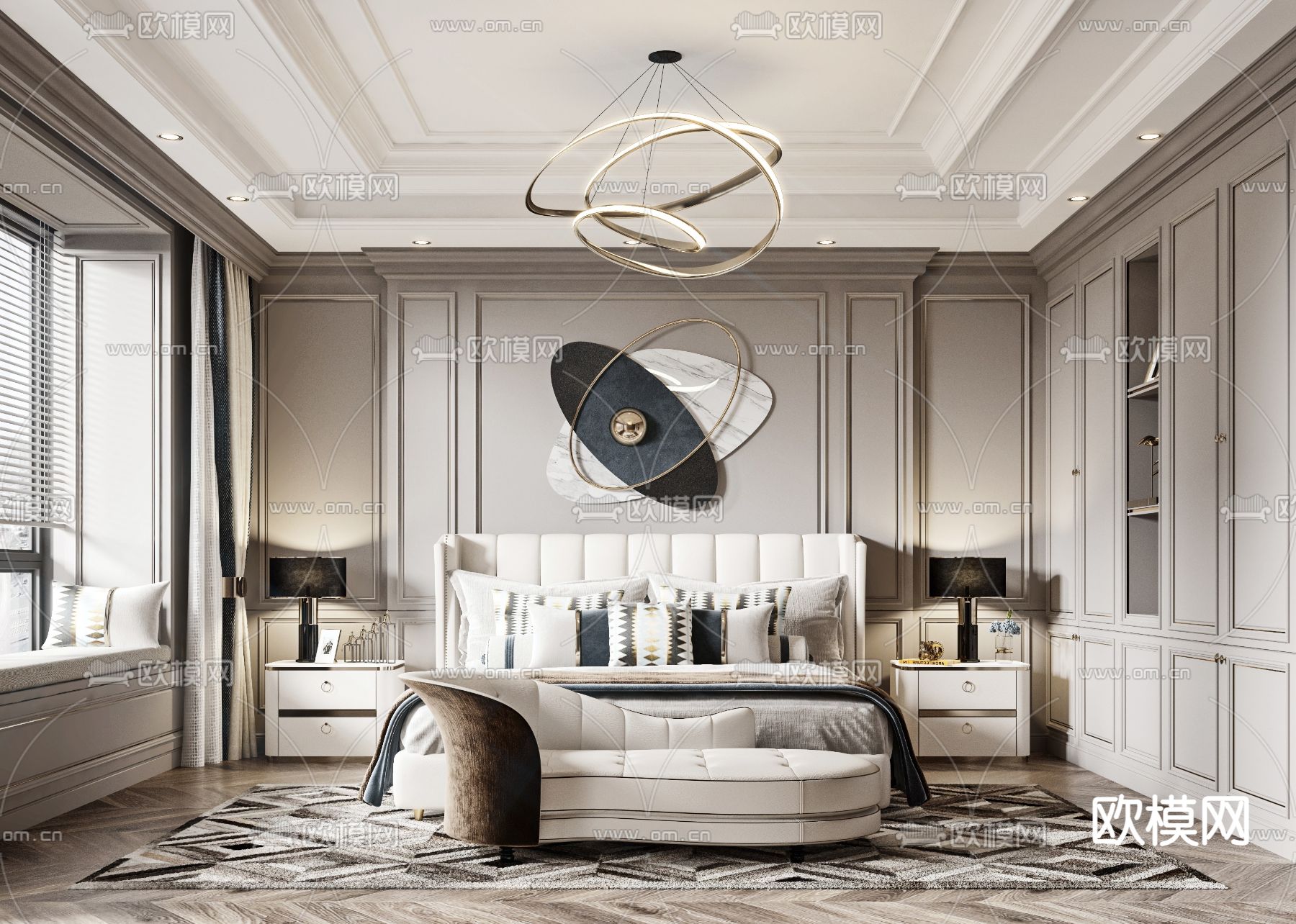 美式卧室主人房3d模型下载（渲染图1）