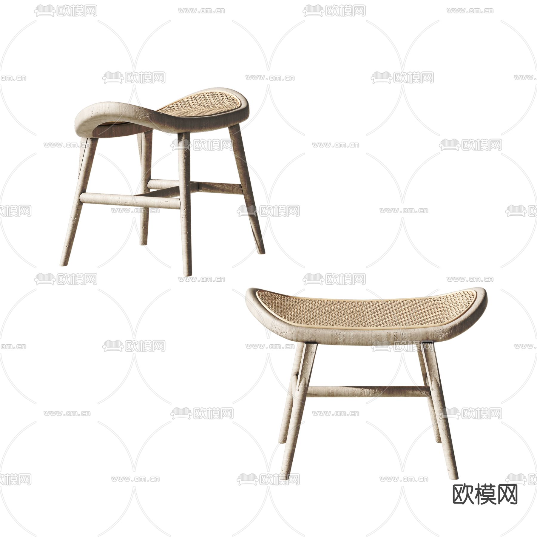 侘寂藤编网格凳子3d模型下载