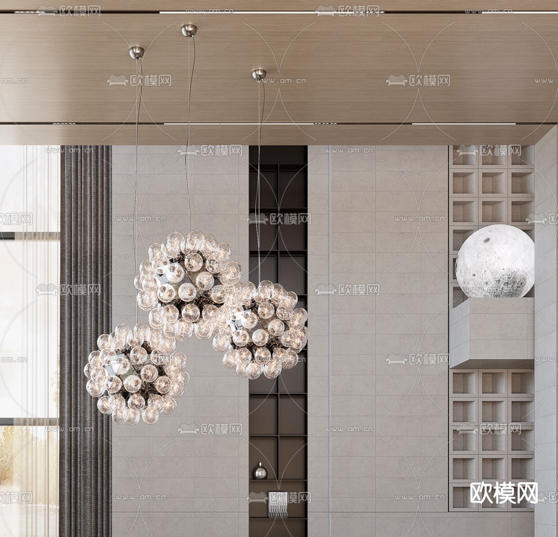 现代别墅客厅3d模型下载（渲染图3）