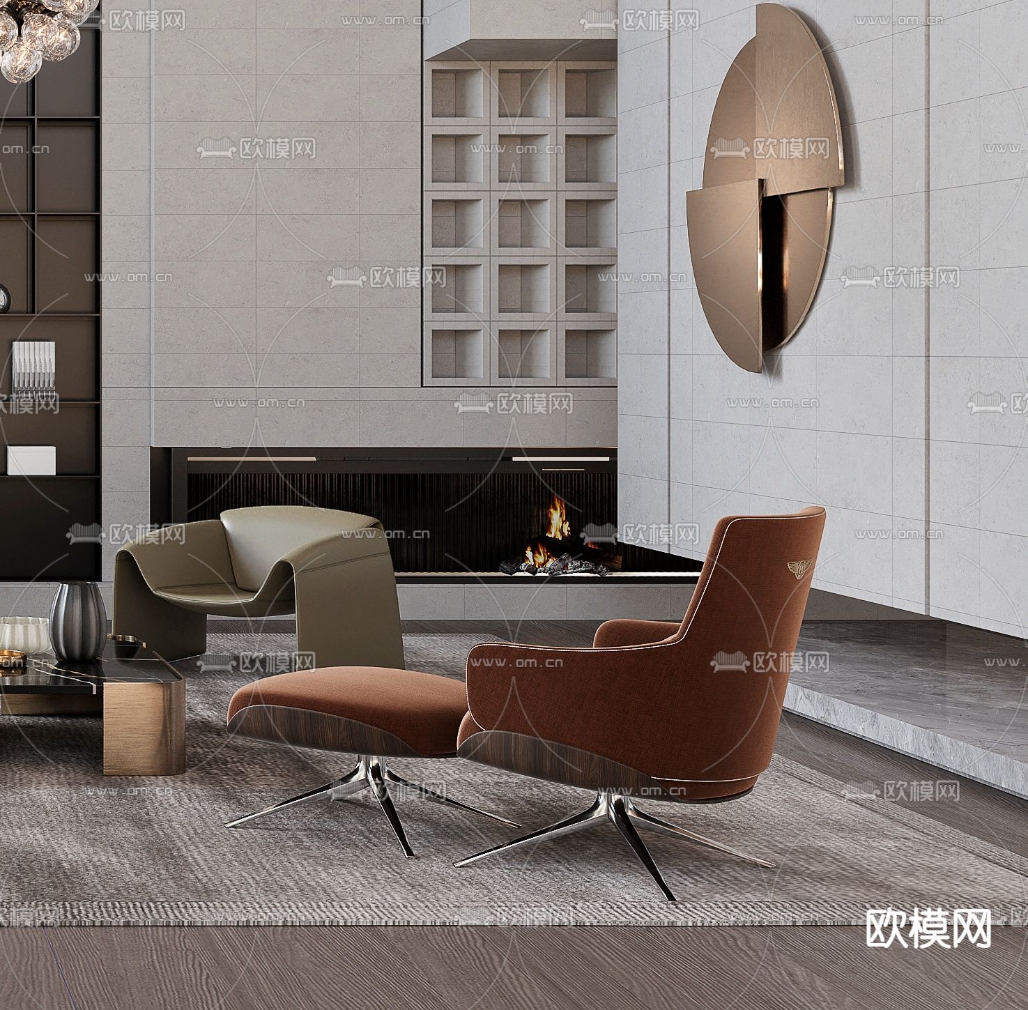 现代别墅客厅3d模型下载（渲染图2）