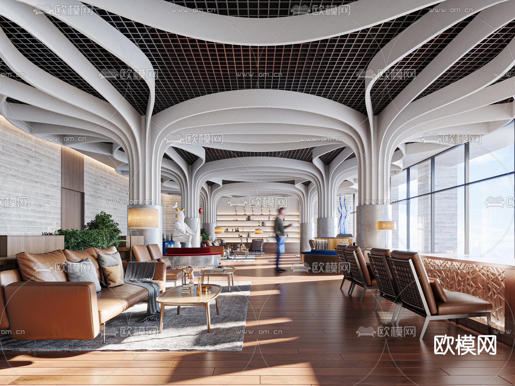 现代办公室休闲区3d模型下载（渲染图1）