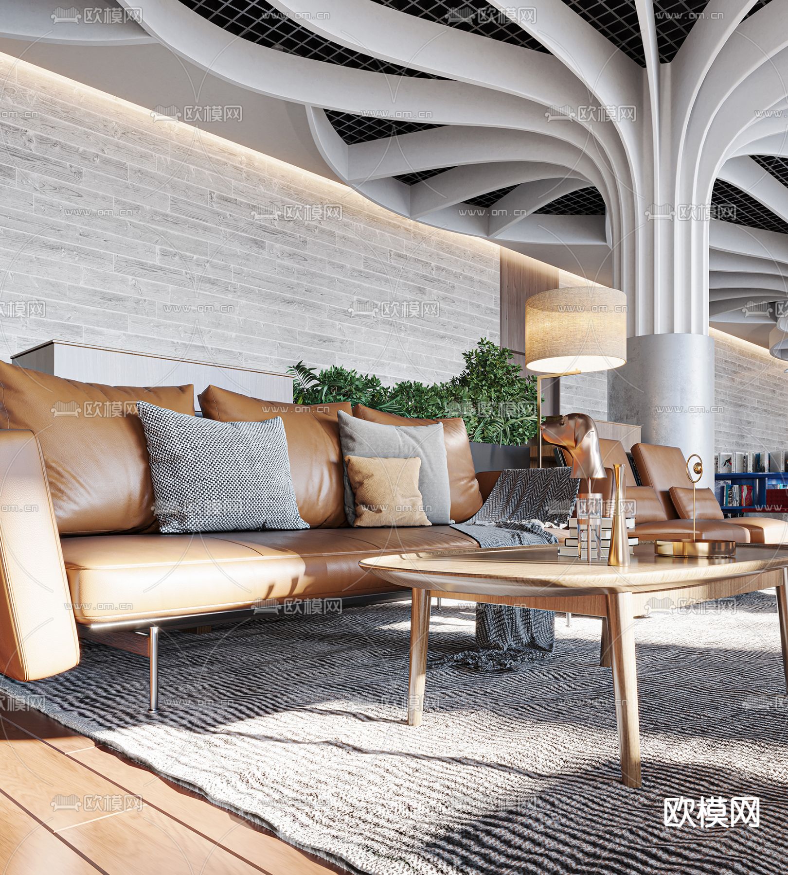 现代办公室休闲区3d模型下载（渲染图2）