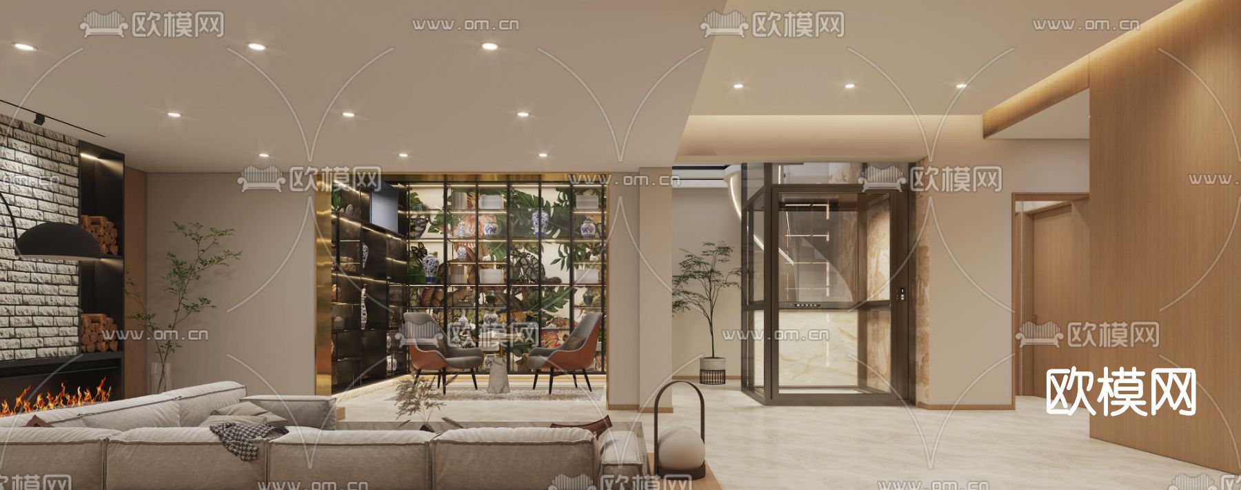 现代别墅地下室休闲区3d模型下载（渲染图3）