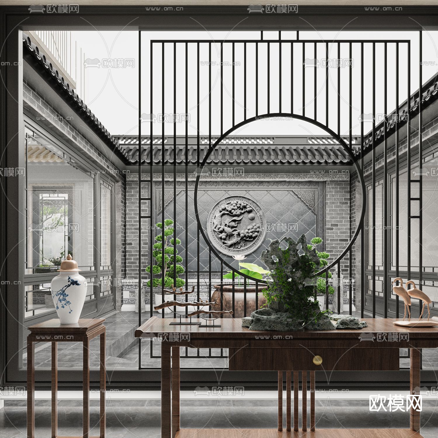 新中式玄关过道3d模型