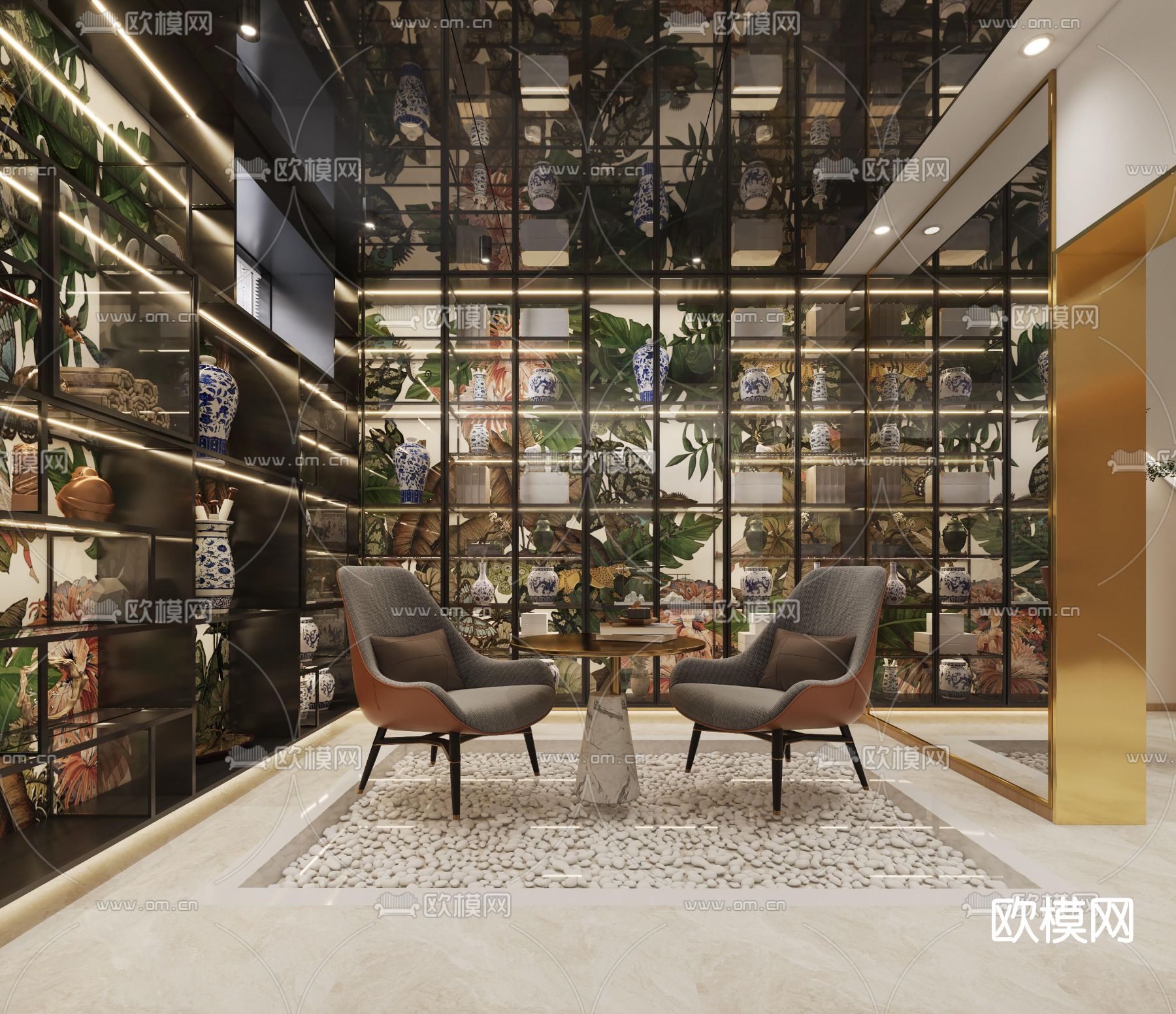 现代别墅地下室休闲区3d模型下载（渲染图2）