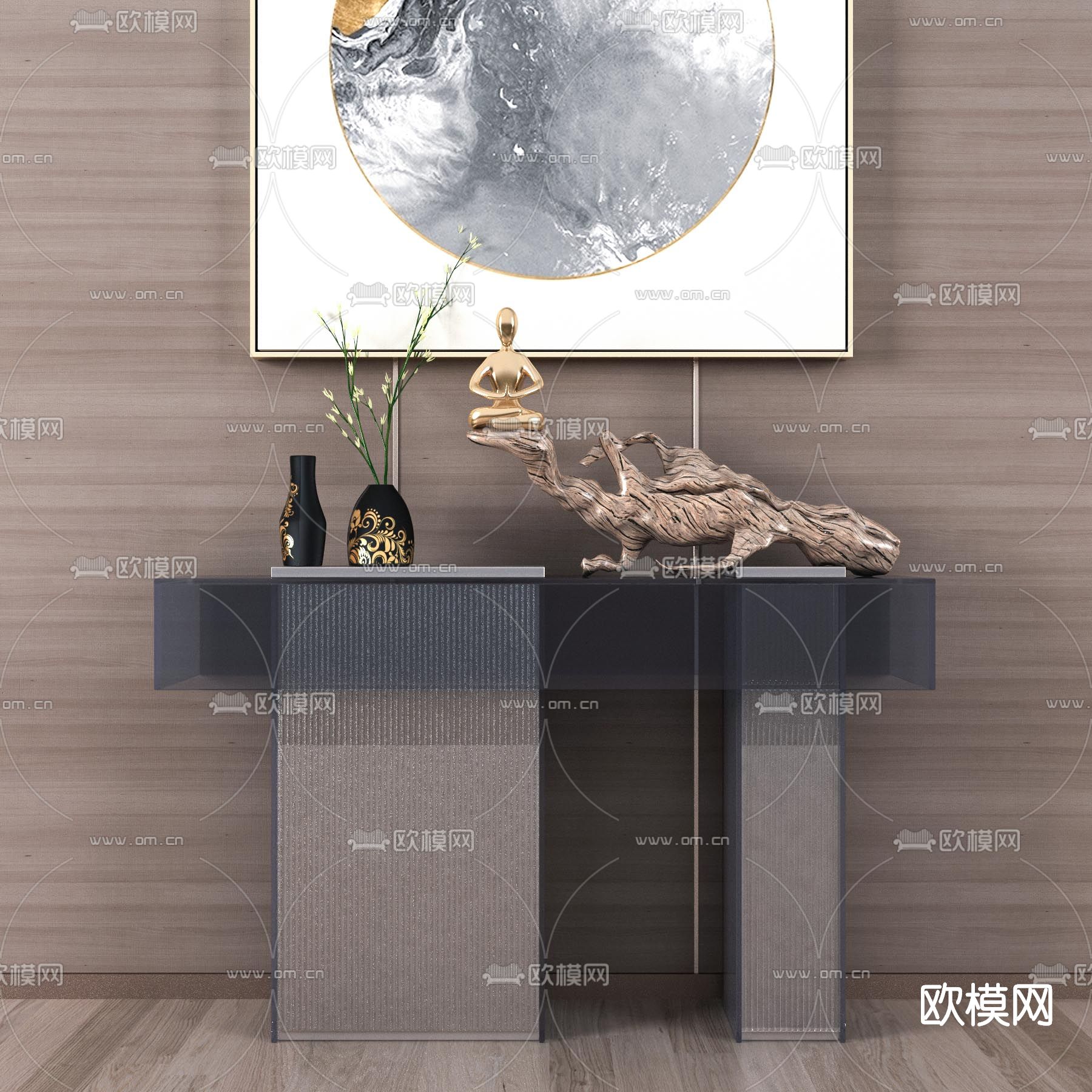 现代端景条案3d模型