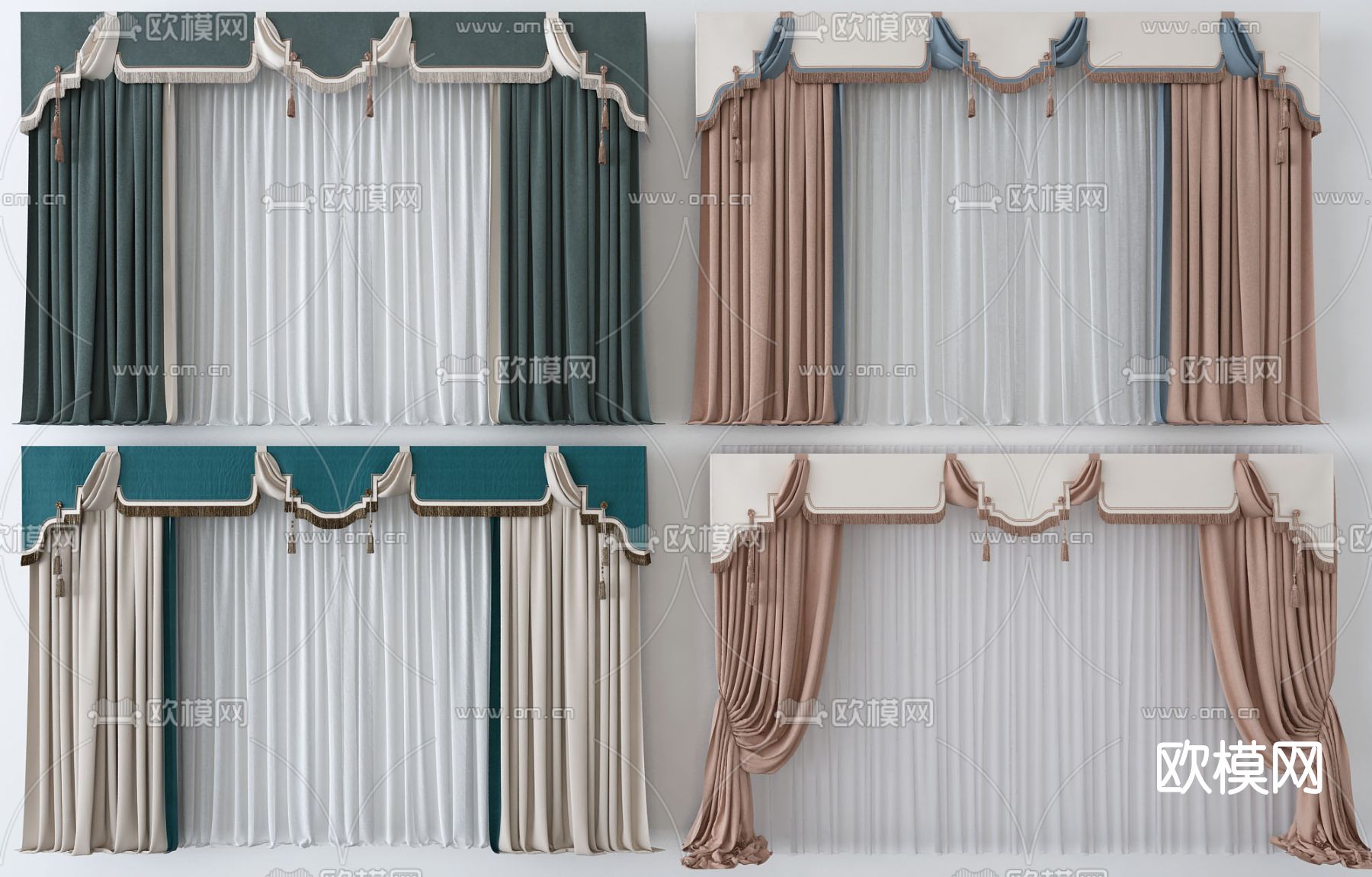 新中式布艺窗帘3d模型下载