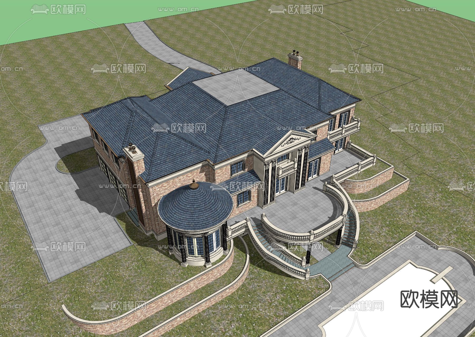 欧式别墅外观su模型下载（渲染图3）