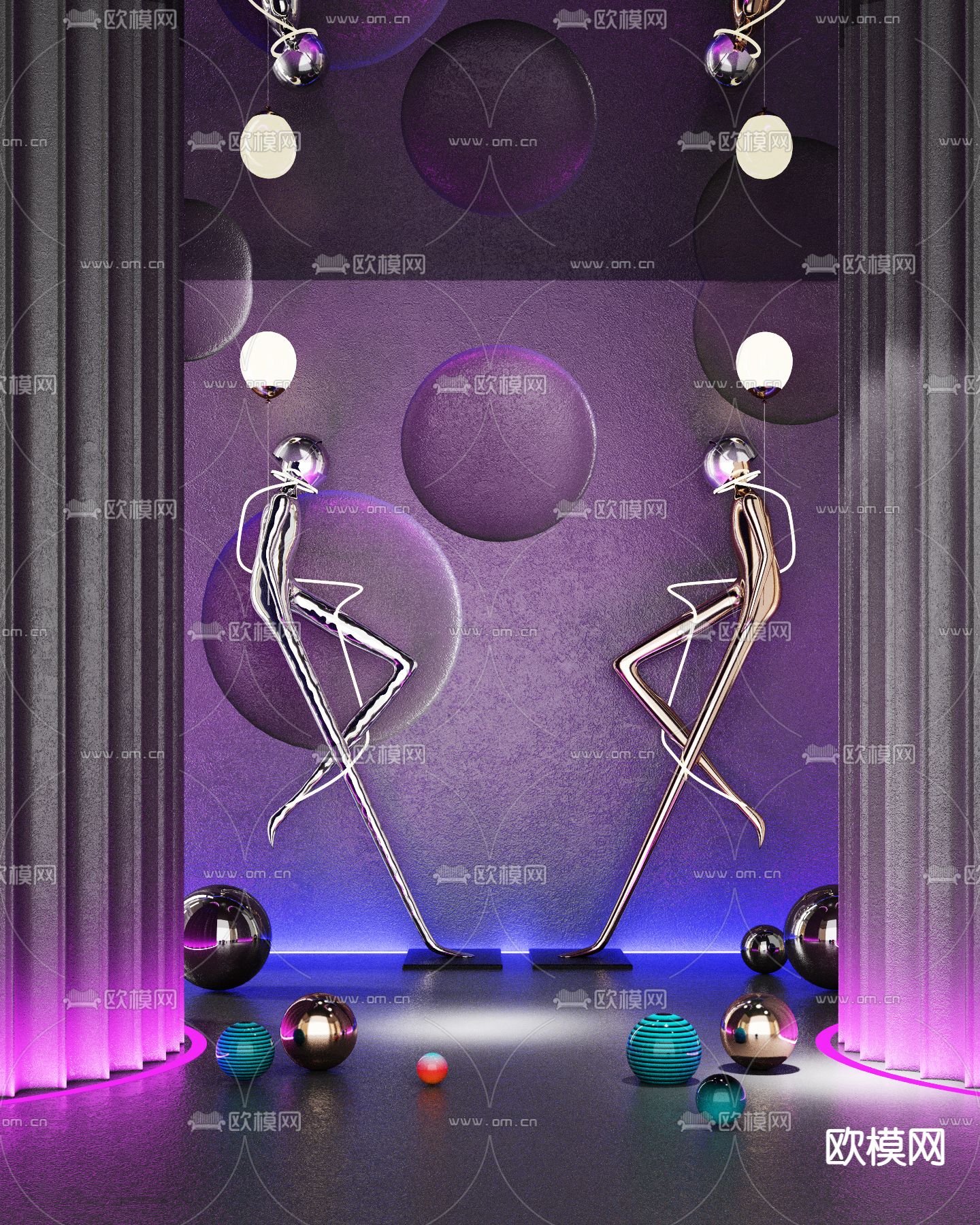 现代金属雕塑3d模型下载