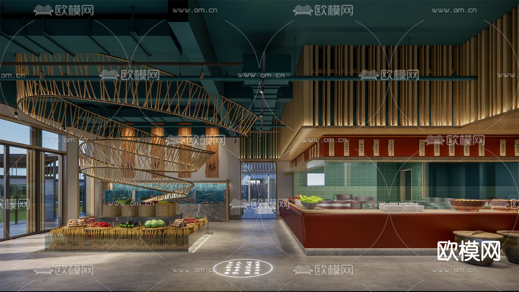 中式餐饮明档su模型下载（渲染图1）