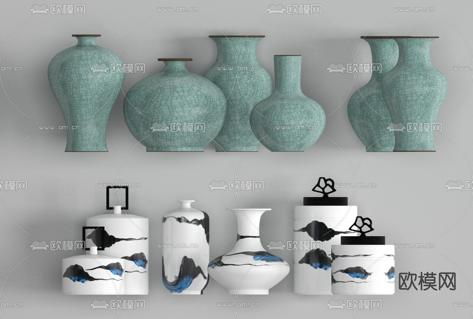 新中式陶瓷器皿免费3d模型下载