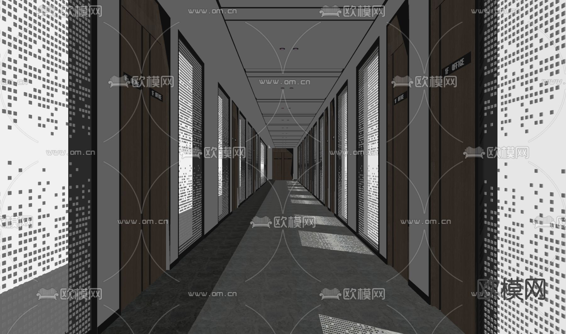 现代酒店过道走廊su模型