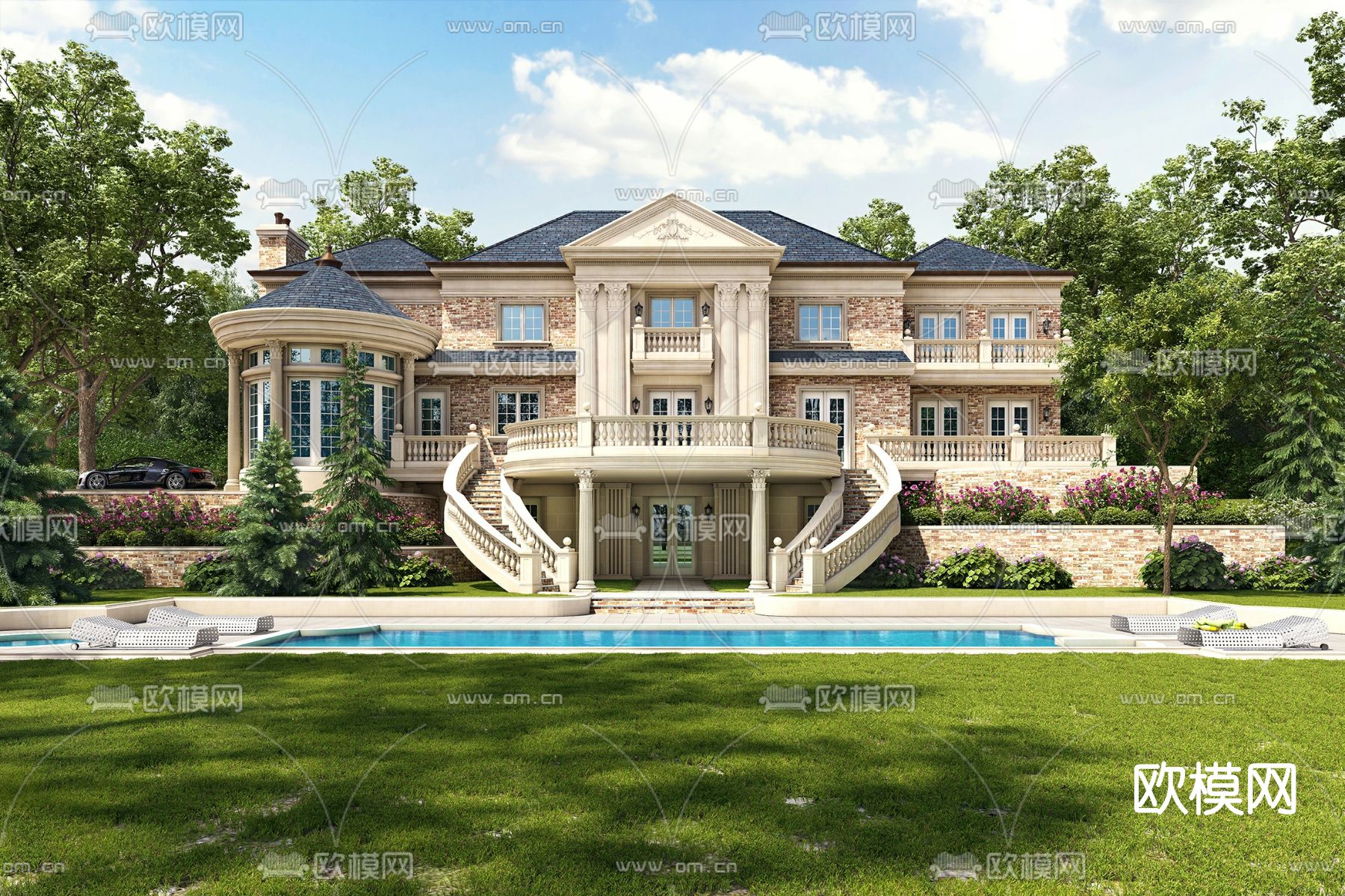 欧式别墅外观su模型下载（渲染图1）