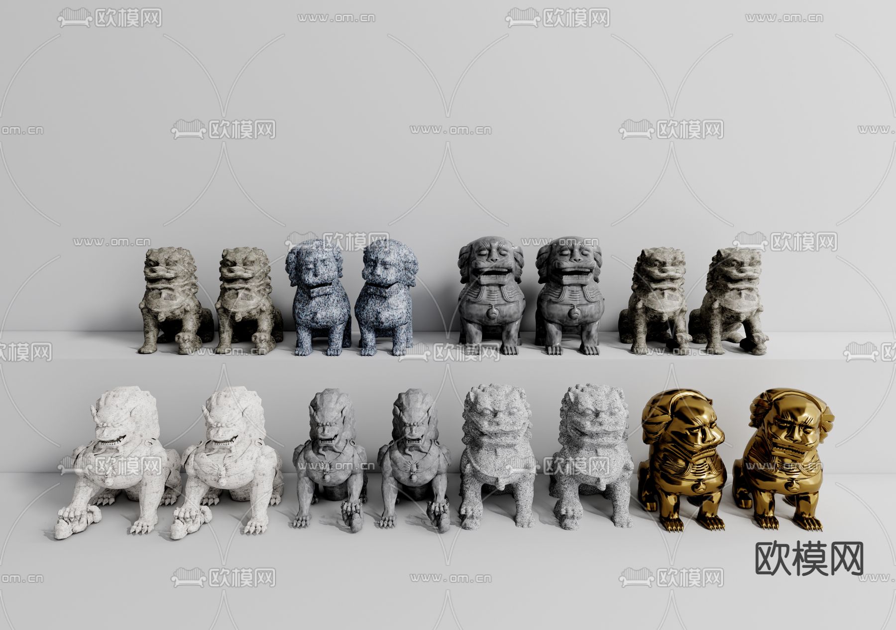 中式狮子雕塑su模型下载（渲染图1）