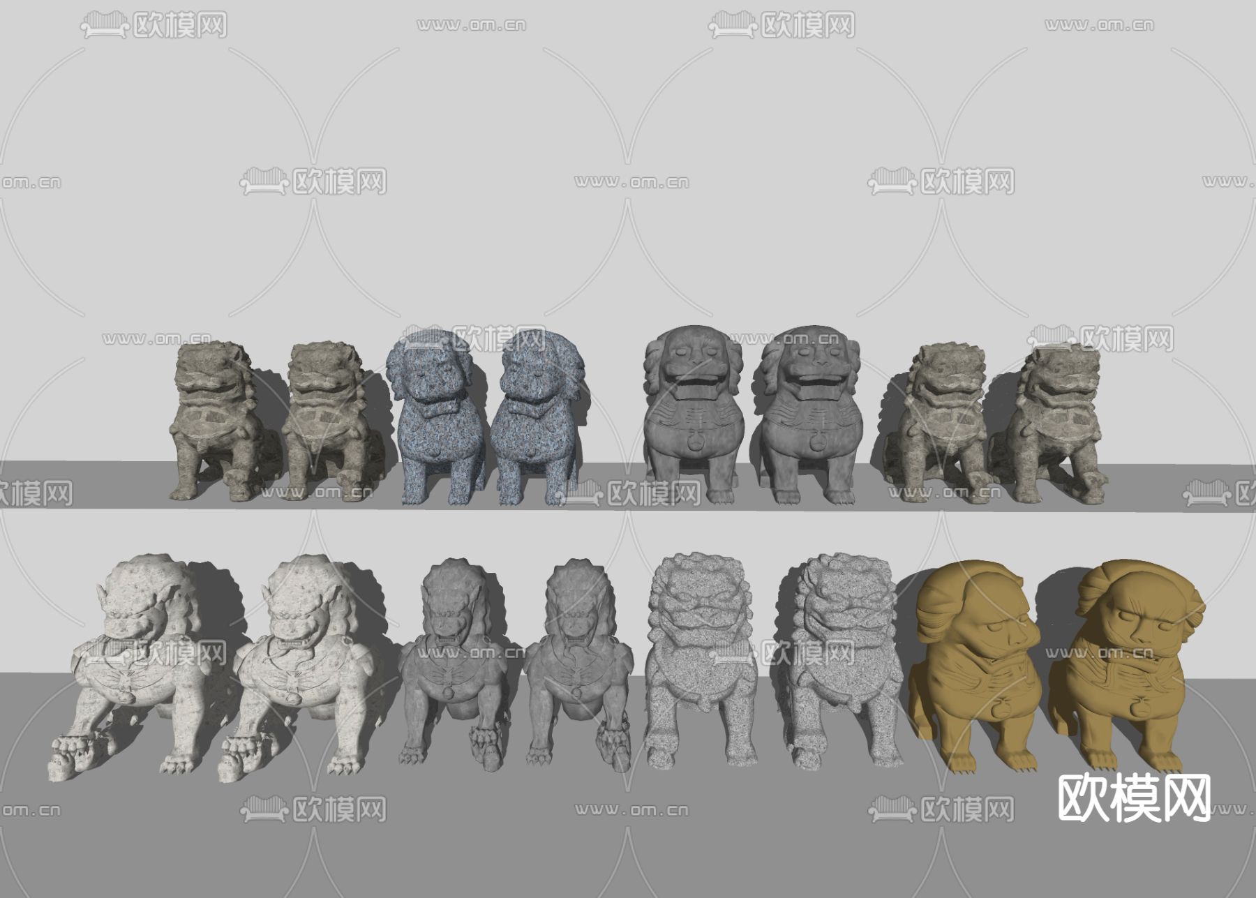 中式狮子雕塑su模型下载（渲染图2）