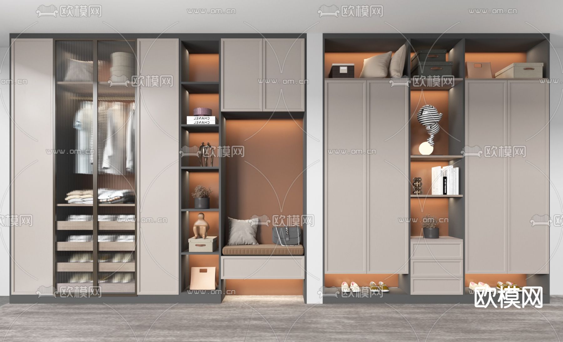 现代多功能玄关鞋柜3d模型下载