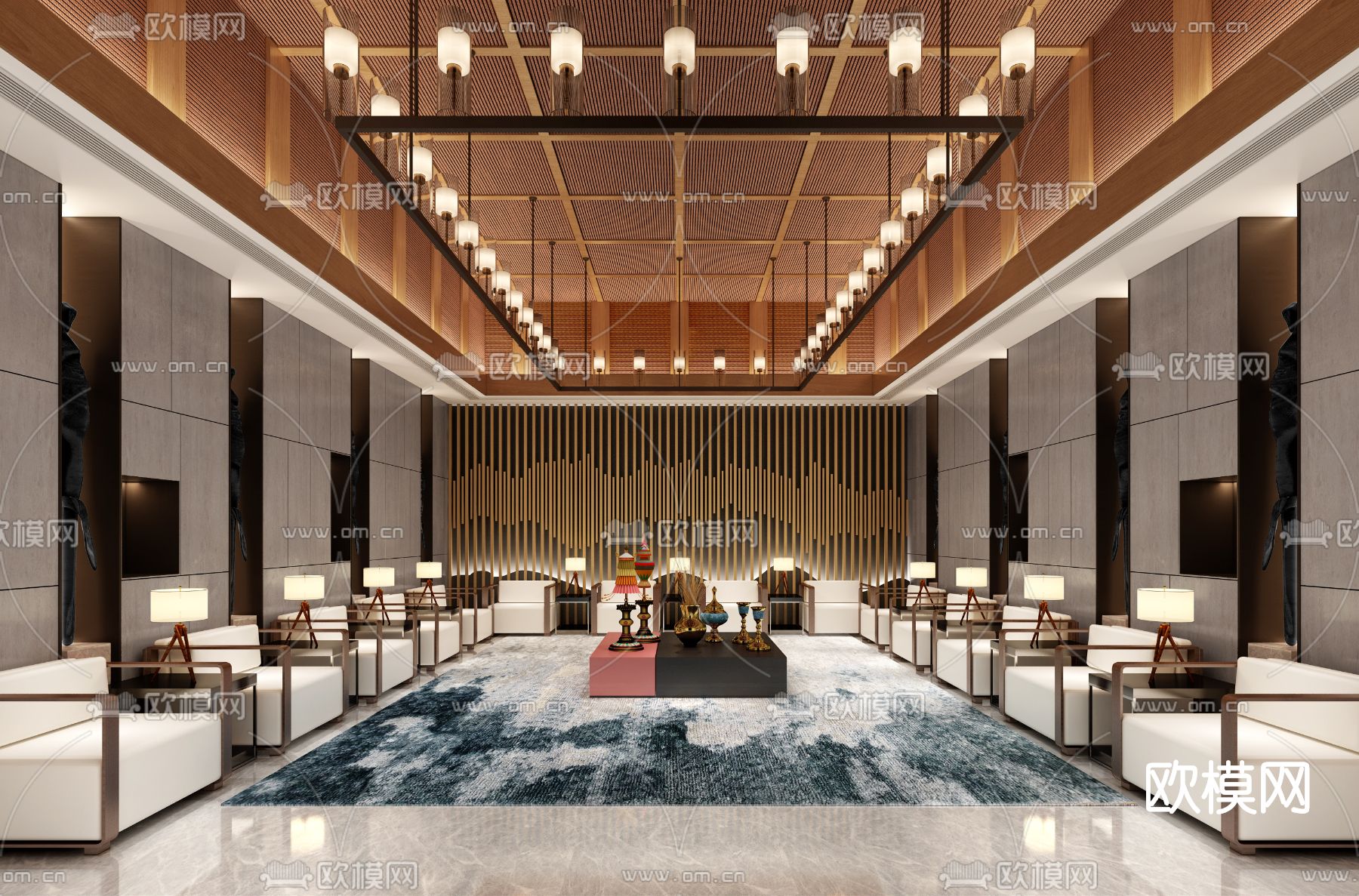 新中式酒店会客室接待室3d模型下载