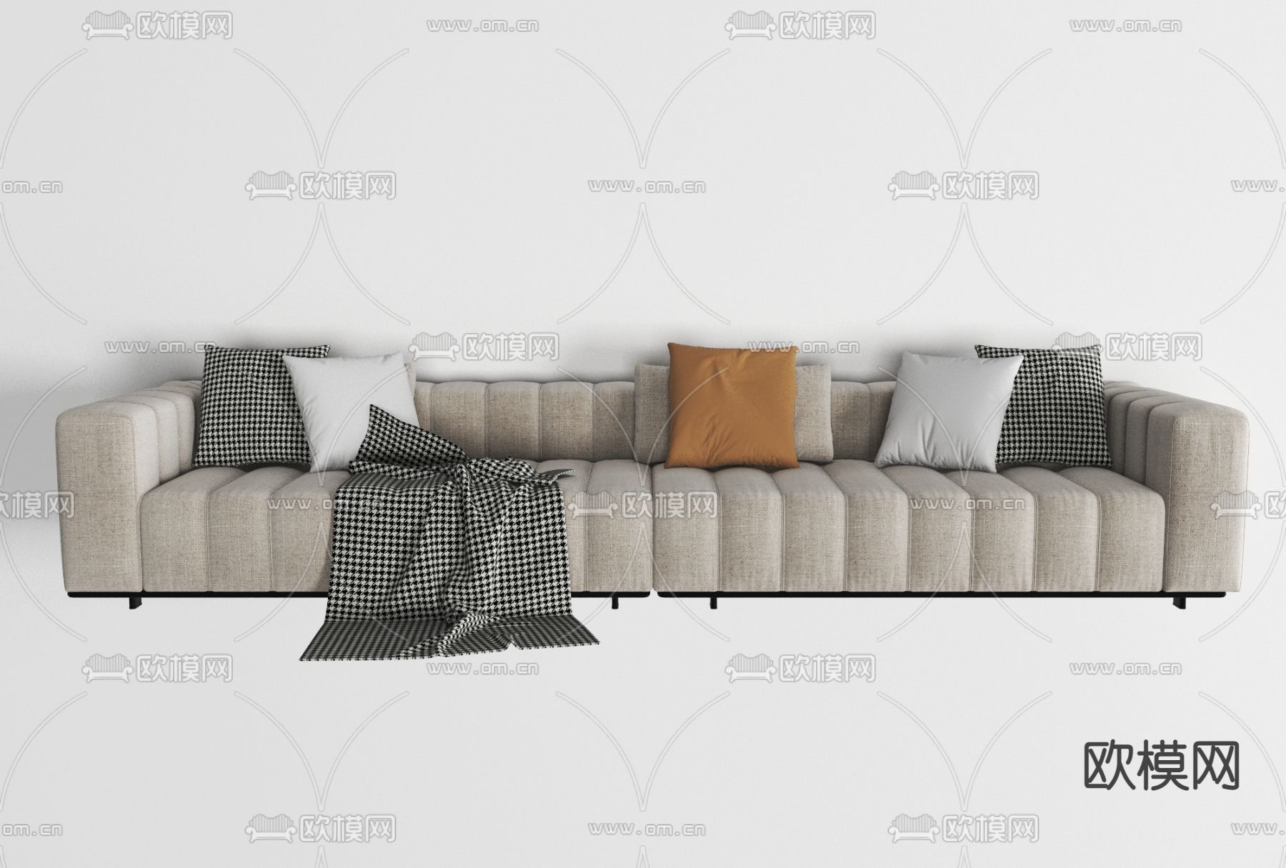 简欧布艺多人沙发免费3d模型下载
