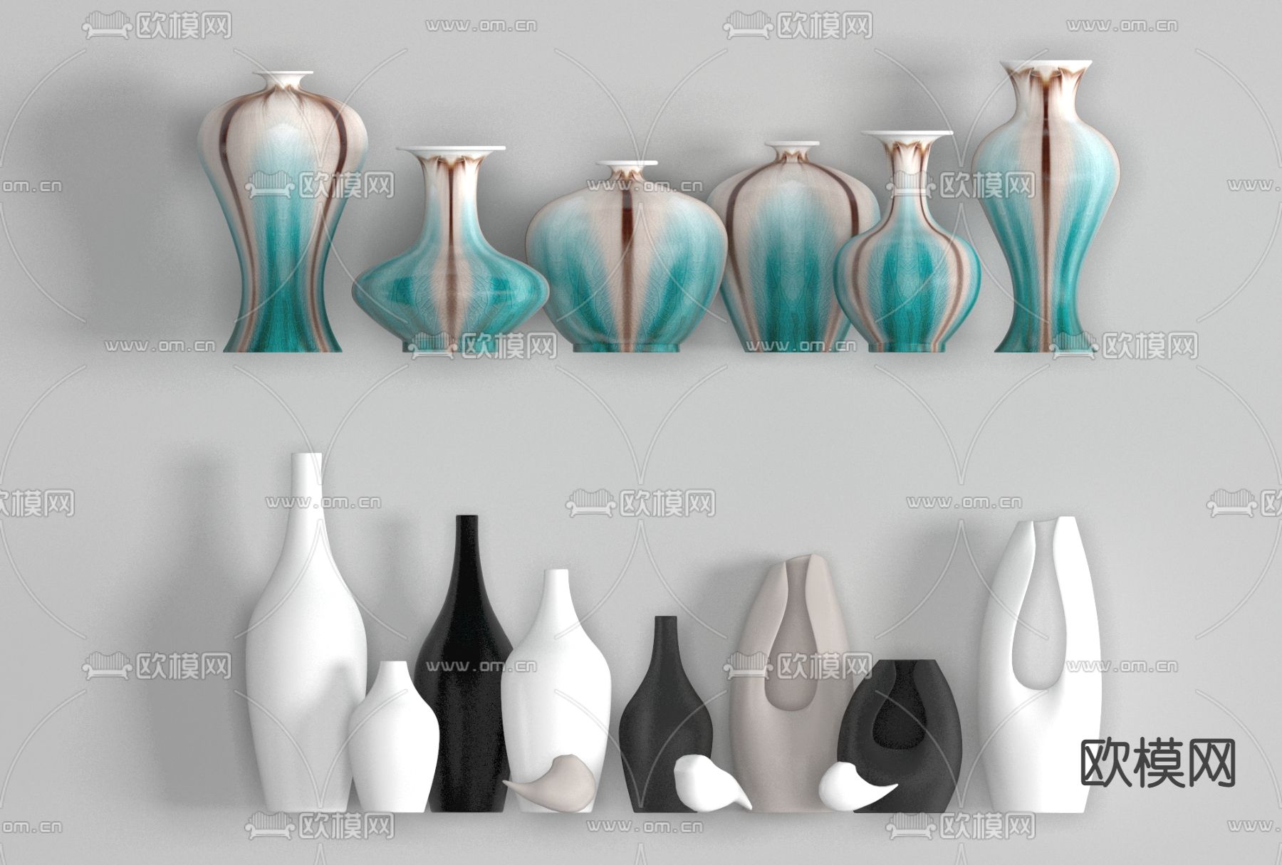 新中式陶瓷花瓶免费3d模型下载