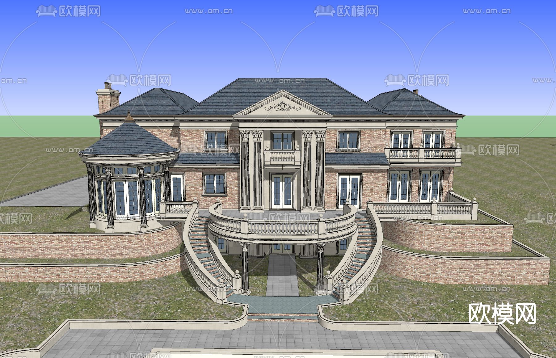 欧式别墅外观su模型下载（渲染图2）