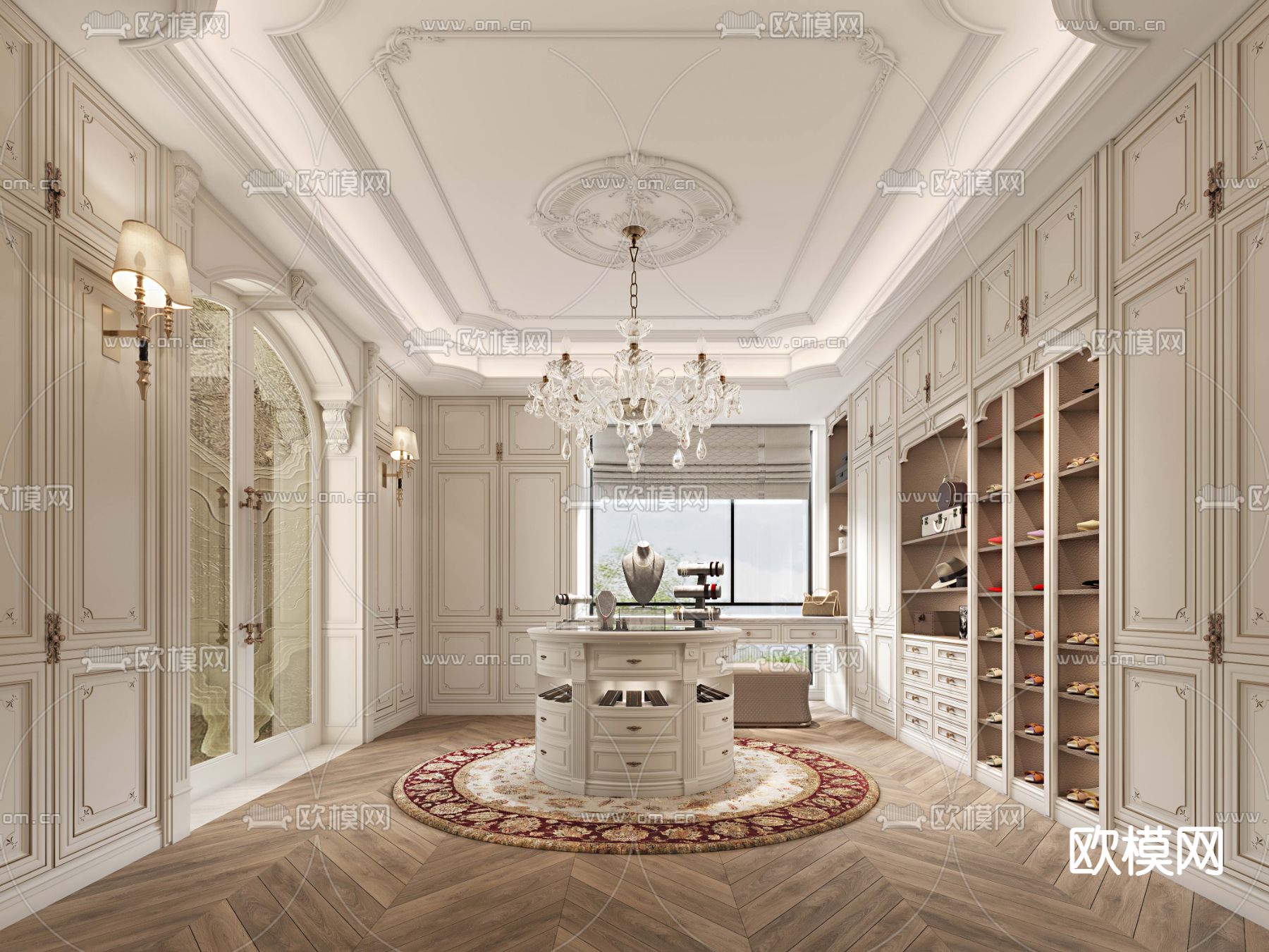 简欧轻奢衣帽间3d模型下载