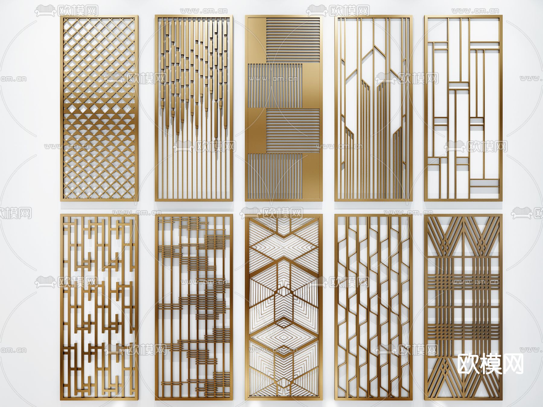 现代轻奢金属隔断屏风3d模型下载