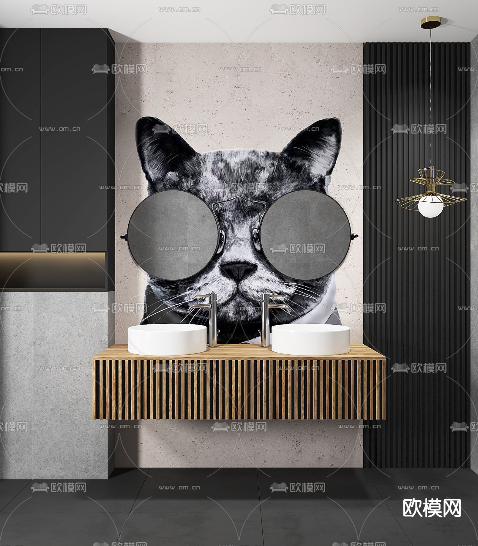 现代双盆洗手台3d模型下载（渲染图4）