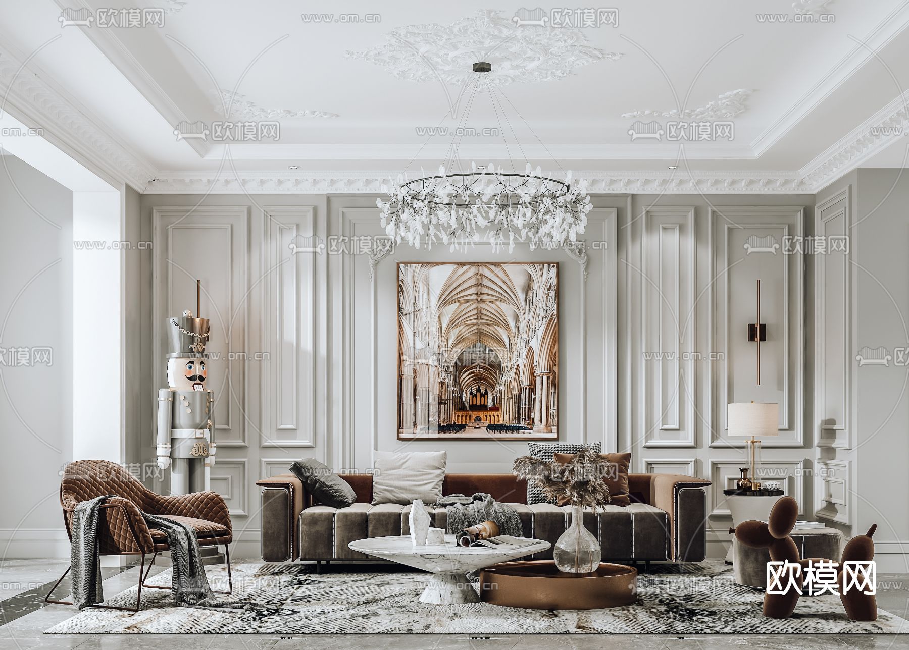 简欧布艺沙发组合3d模型下载