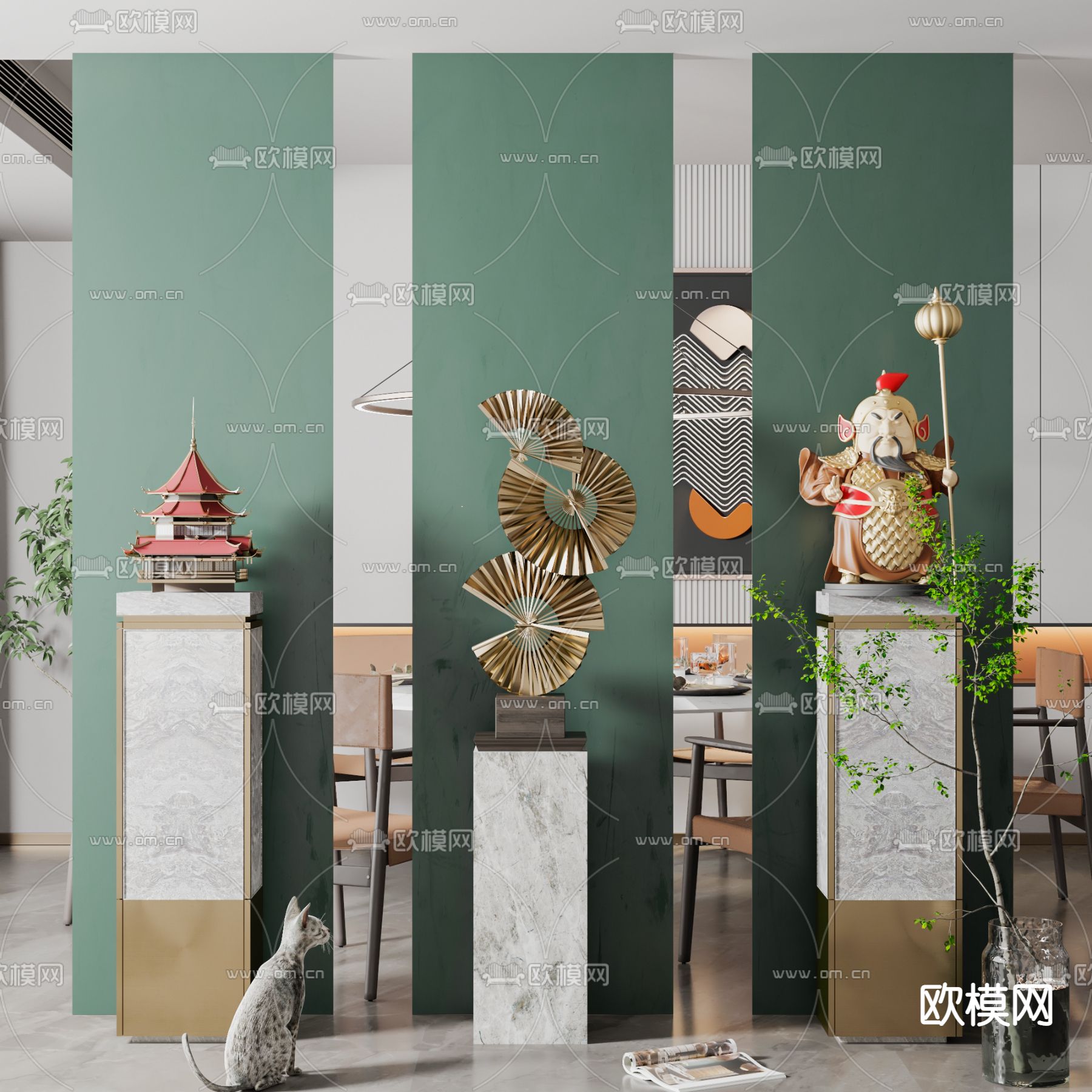新中式金属雕塑摆件3d模型