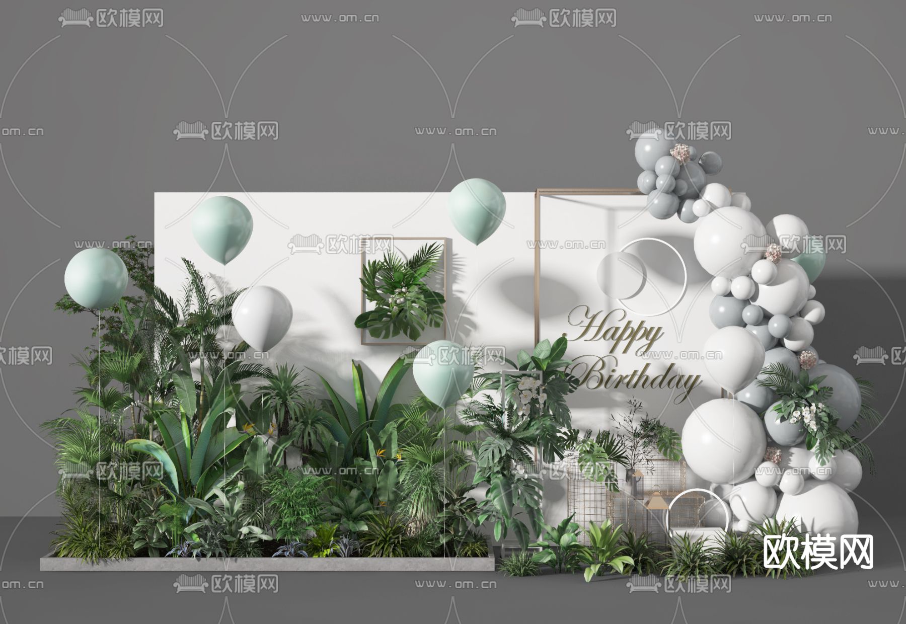 现代气球绿植堆美陈3d模型