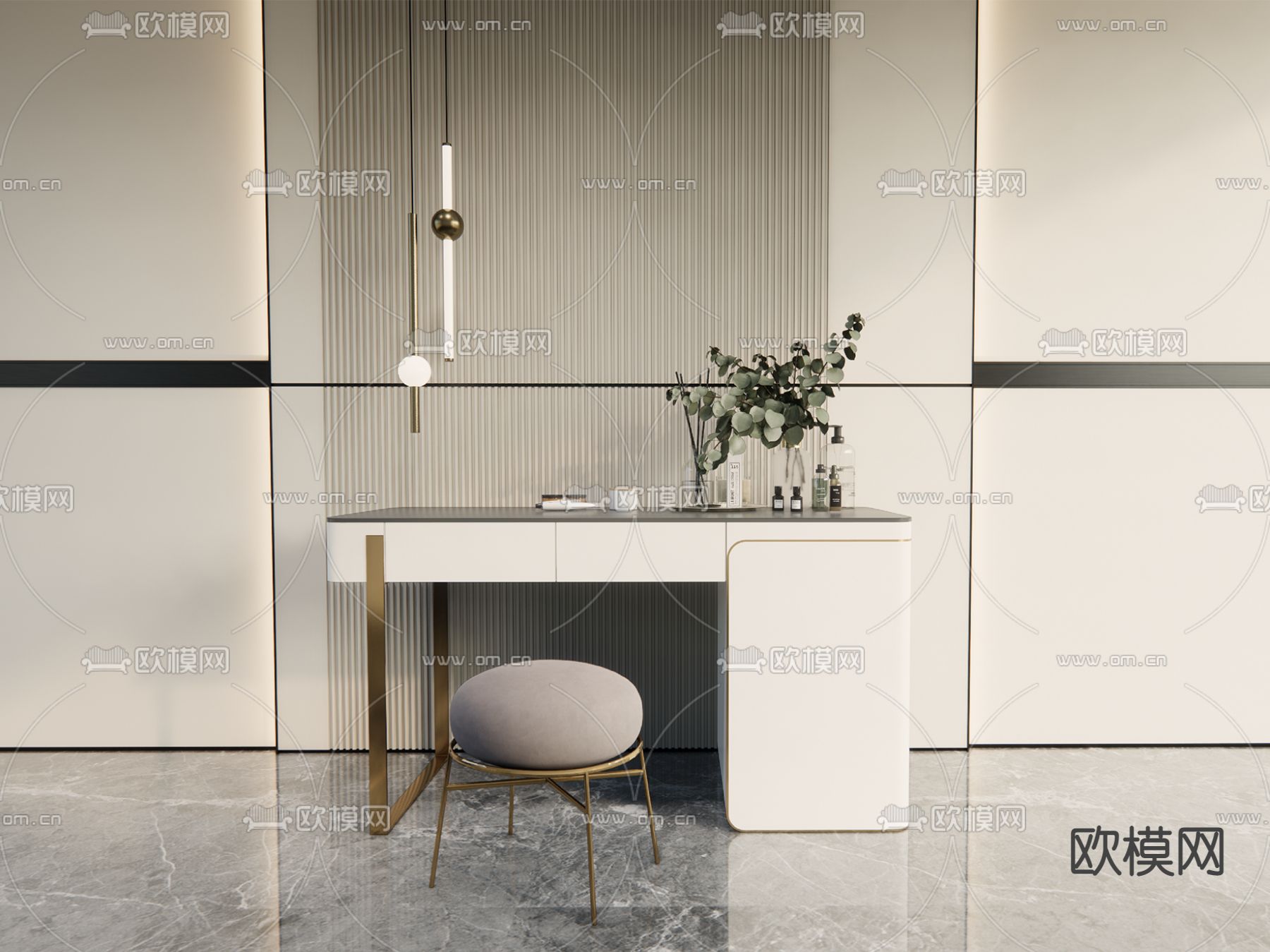 现代轻奢梳妆台su模型下载（渲染图1）