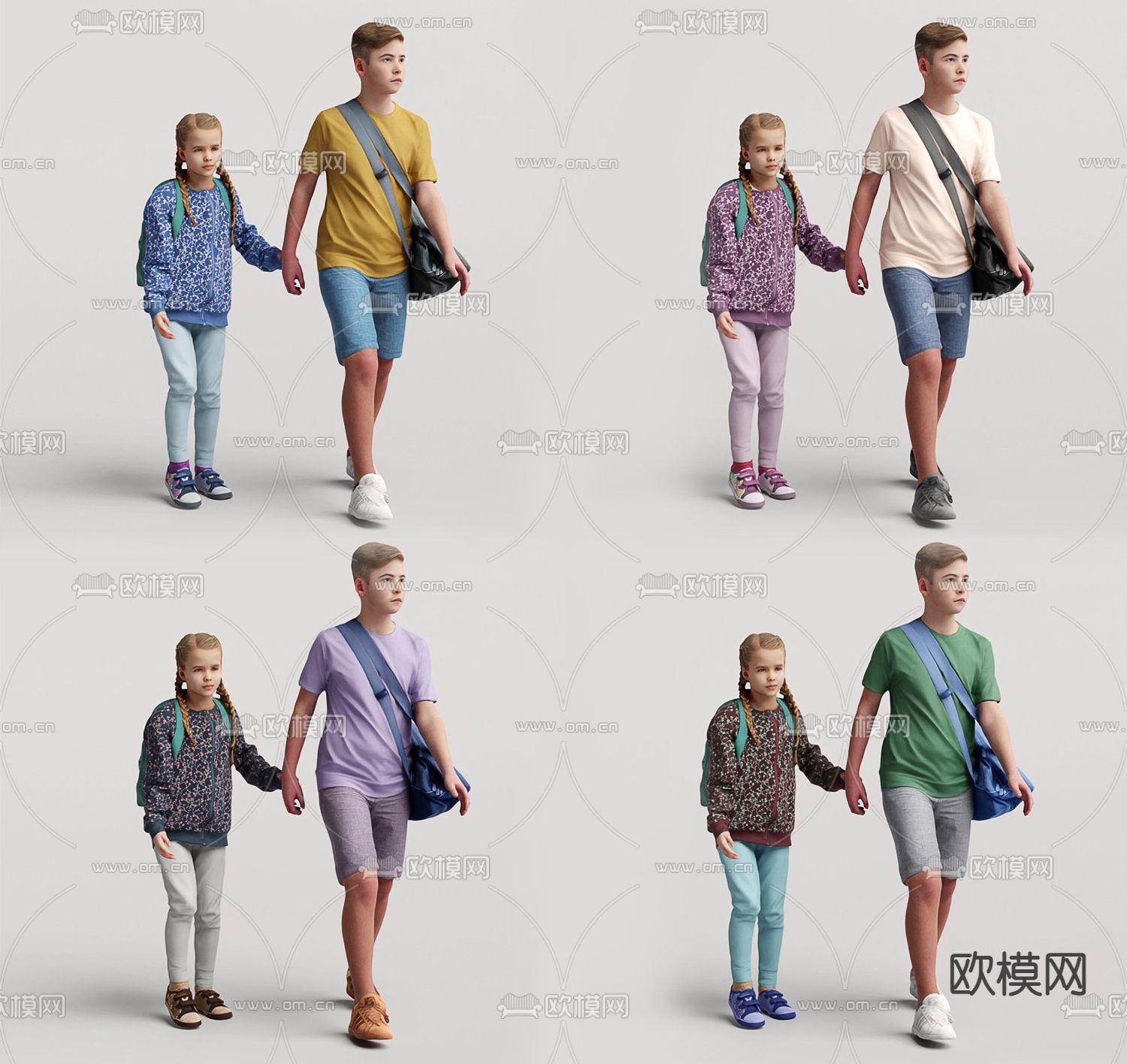 现代父女人物3d模型下载