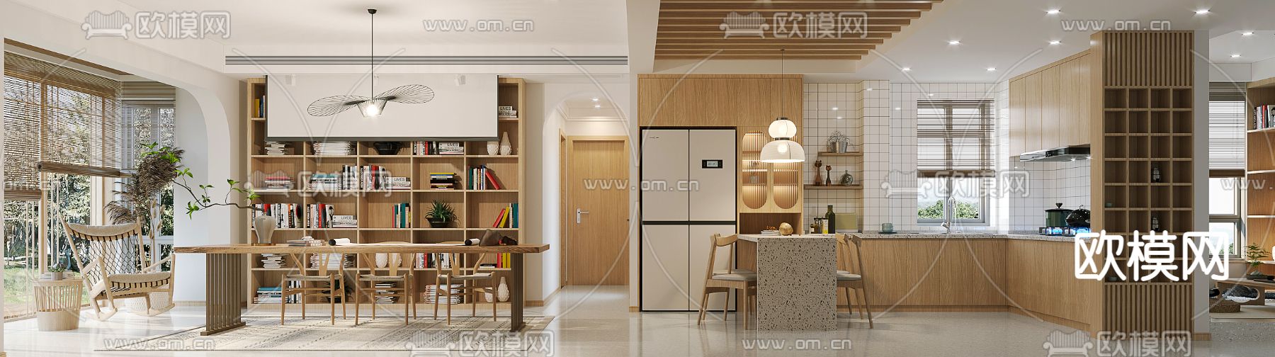 北欧客厅餐厅3d模型下载（渲染图1）