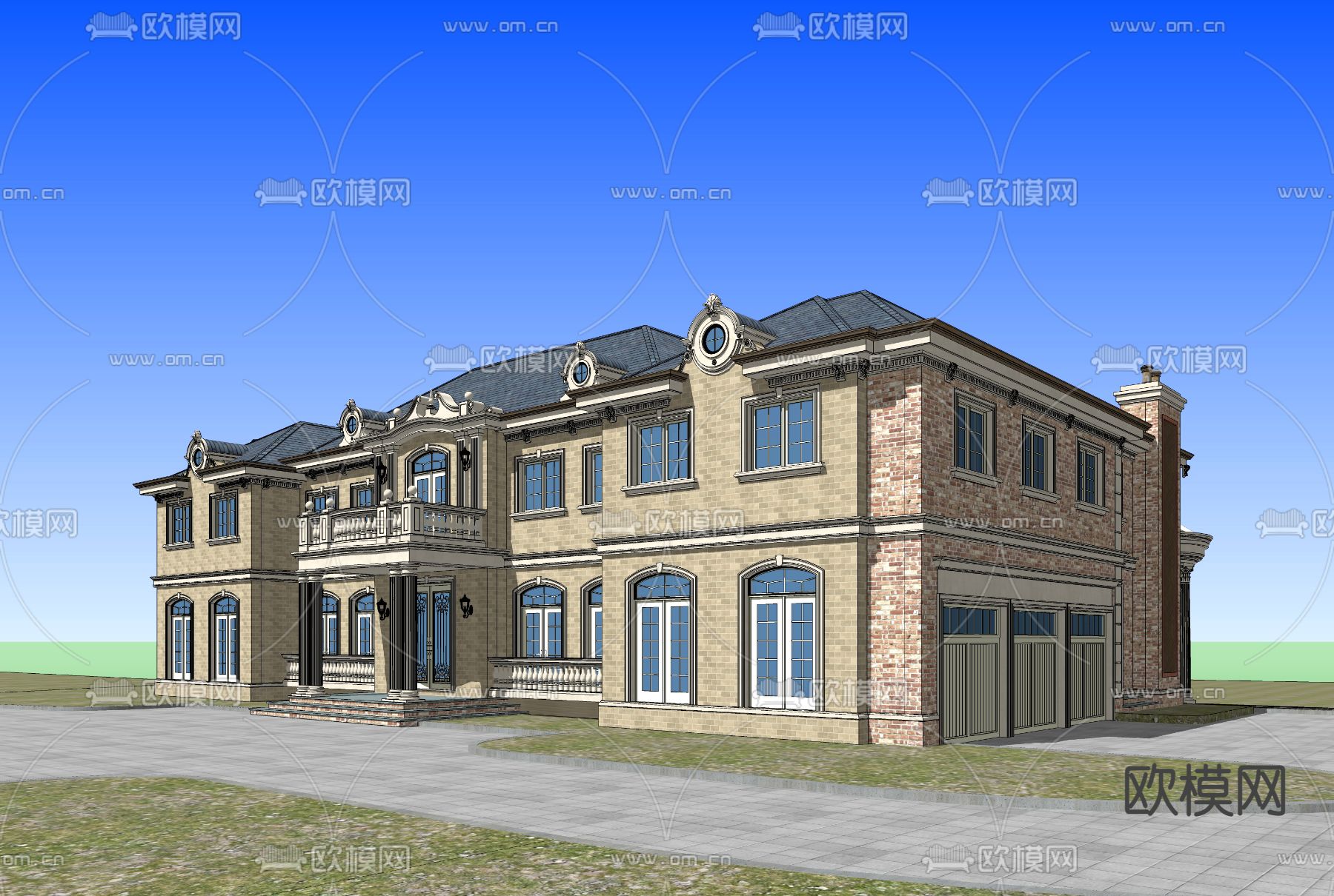 欧式别墅su模型下载（渲染图3）