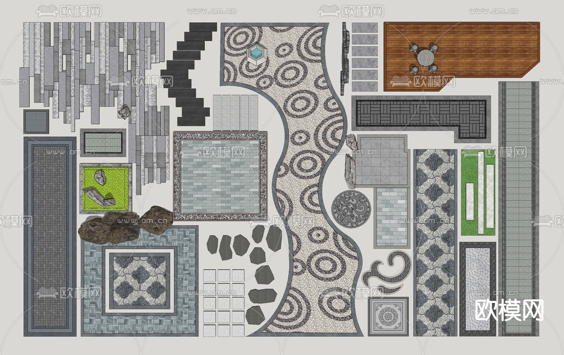 中式庭院铺装小品su模型