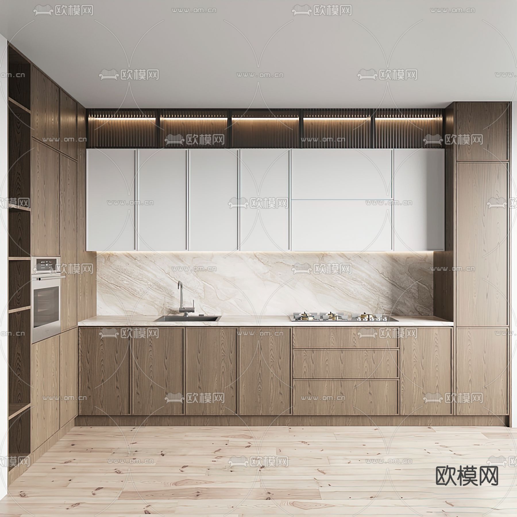 现代厨房橱柜3d模型下载（渲染图1）