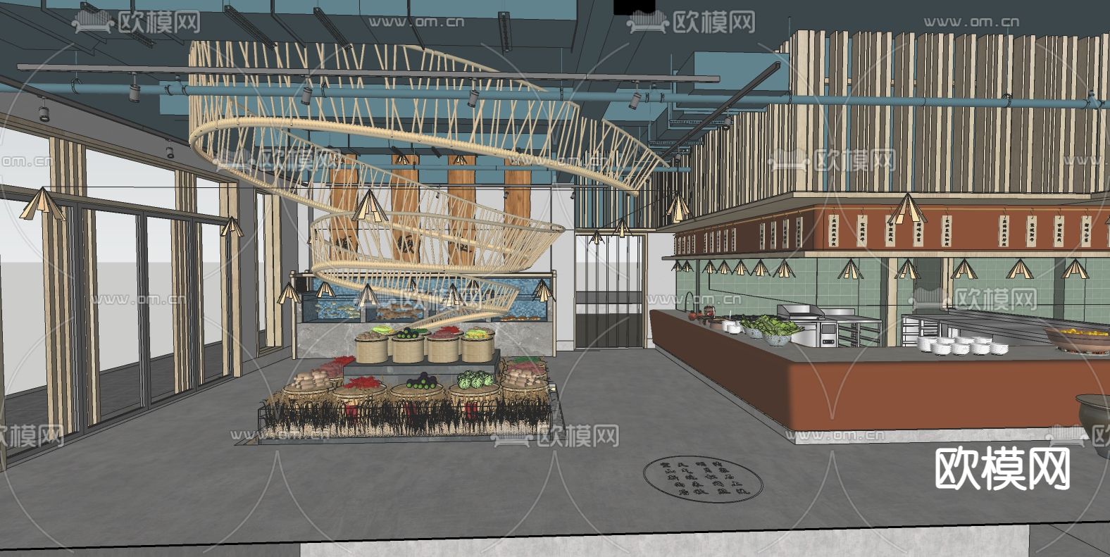 中式餐饮明档su模型下载（渲染图2）