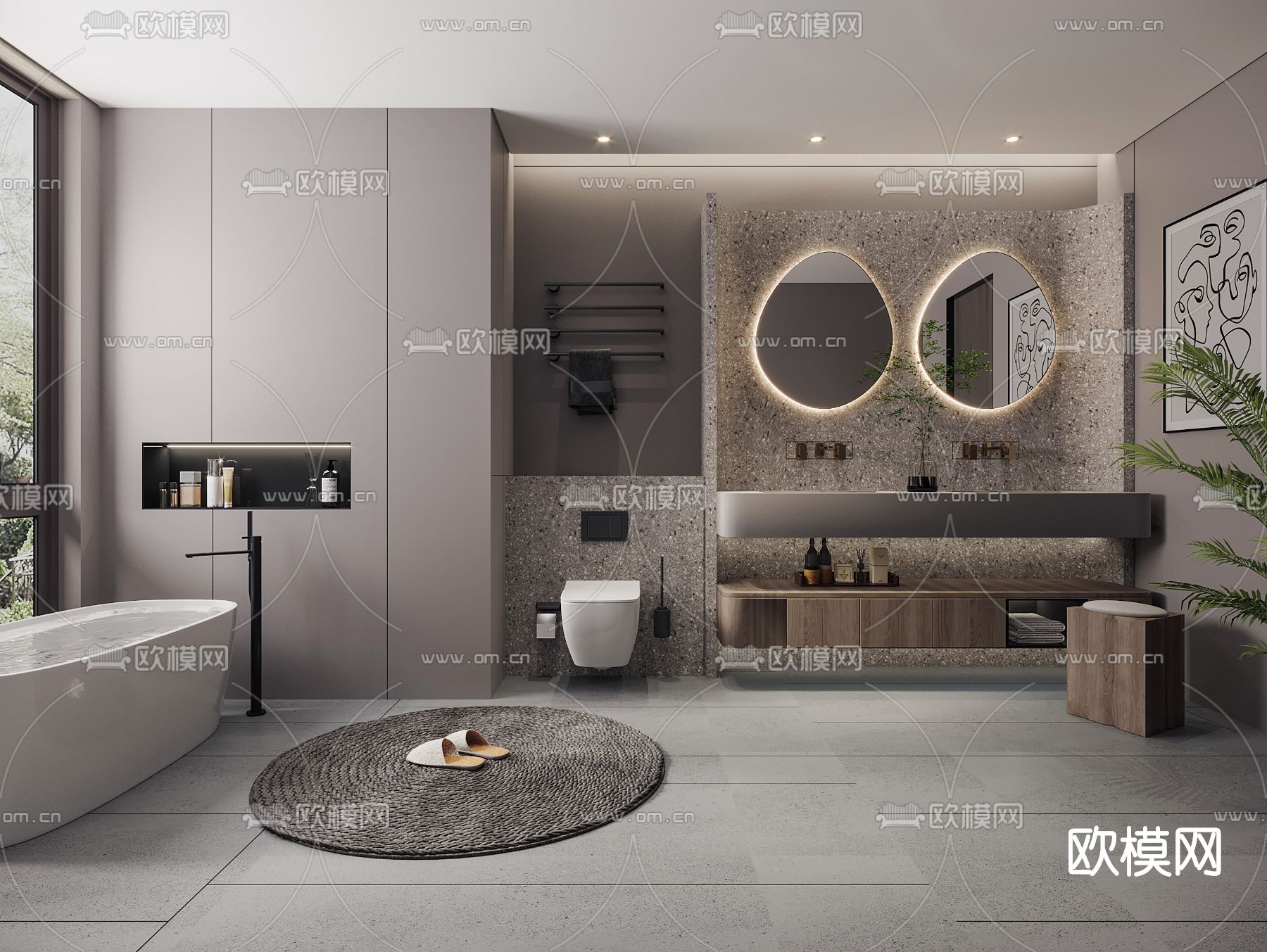 现代高级灰卫生间浴室3d模型下载