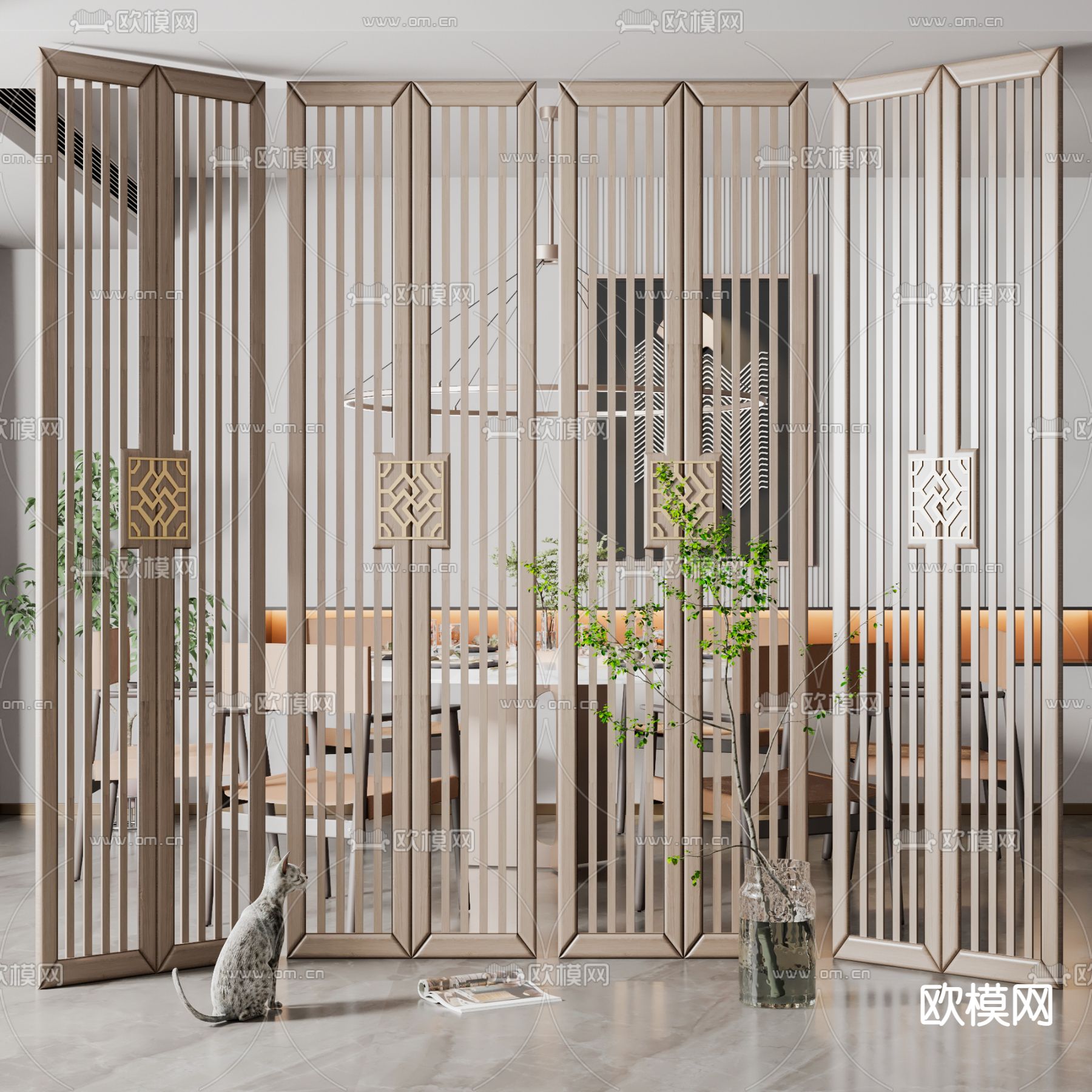 新中式实木隔断屏风3d模型下载