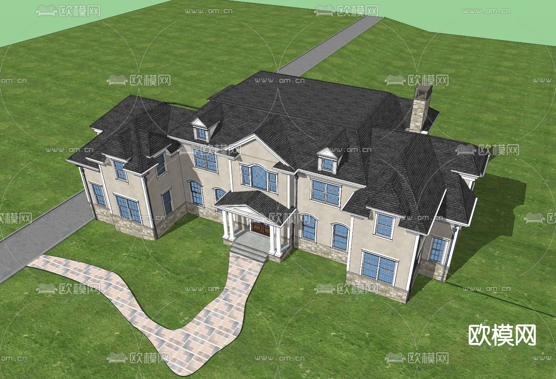 欧式别墅su模型下载（渲染图3）
