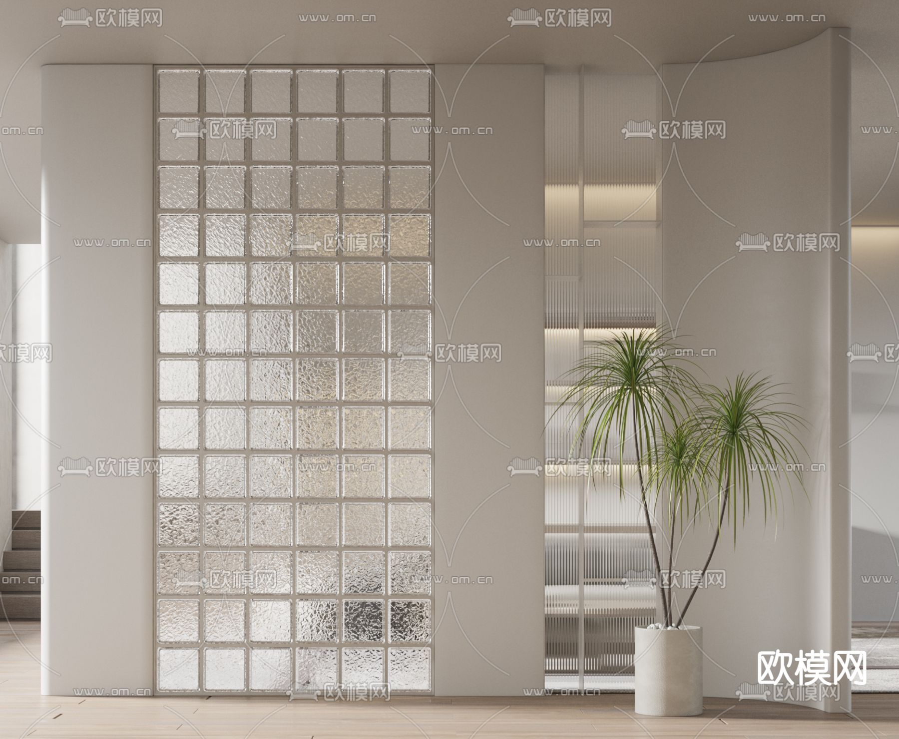 现代玻璃隔断su模型下载（渲染图1）