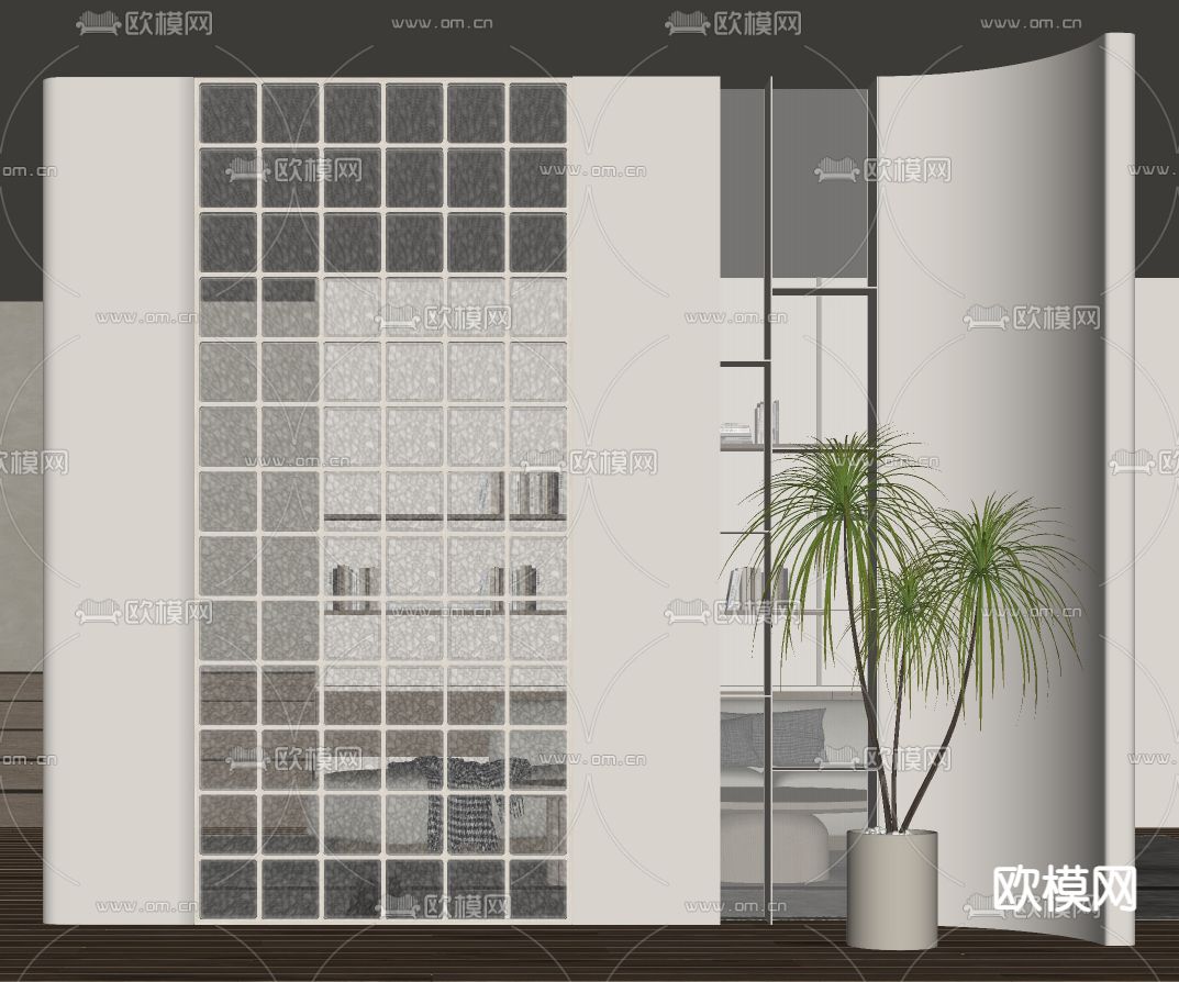 现代玻璃隔断su模型下载（渲染图2）
