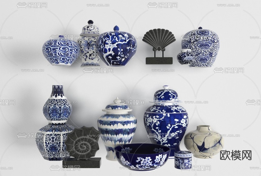 新中式陶瓷器皿免费3d模型下载