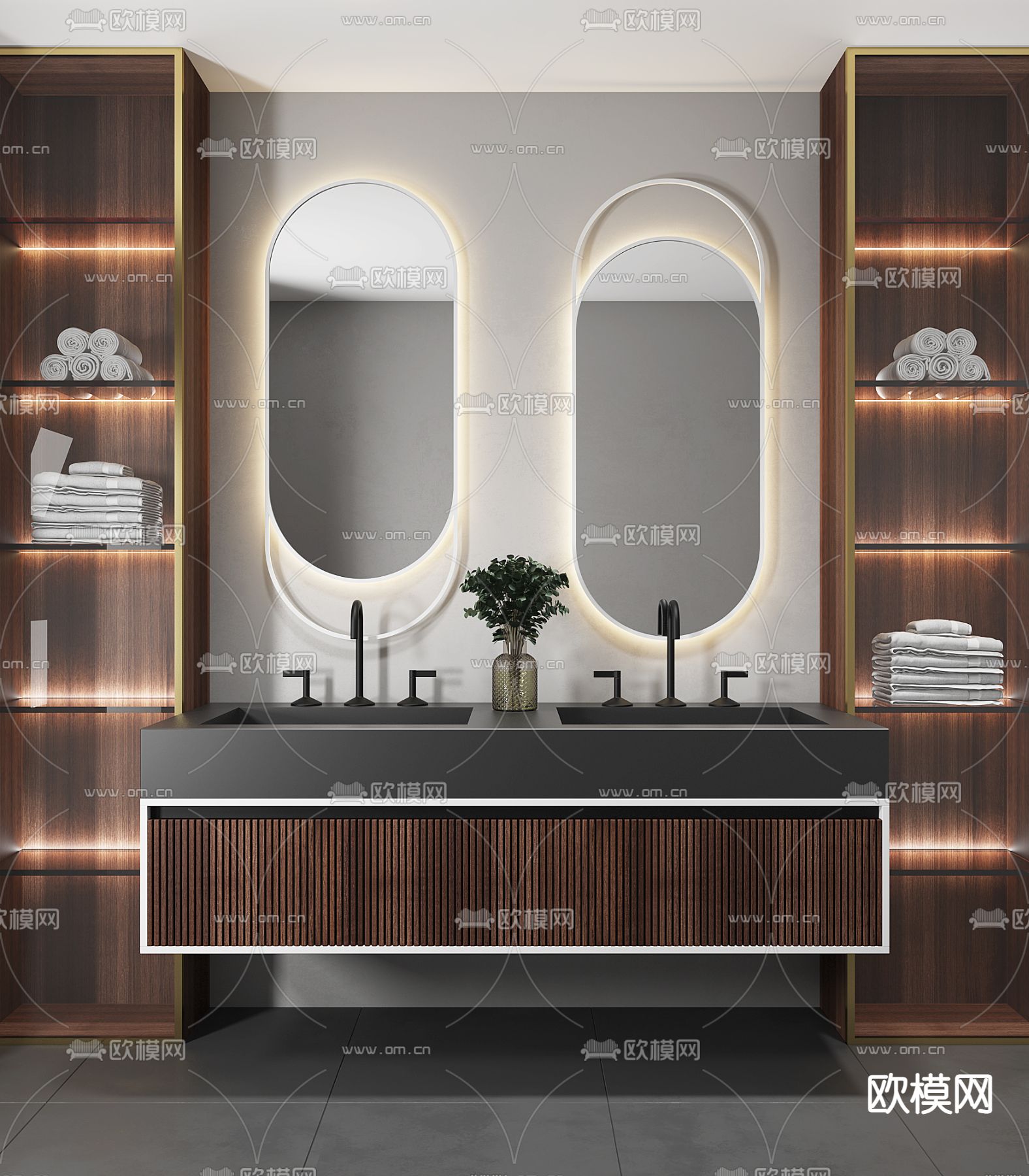 现代双盆洗手台3d模型下载（渲染图3）