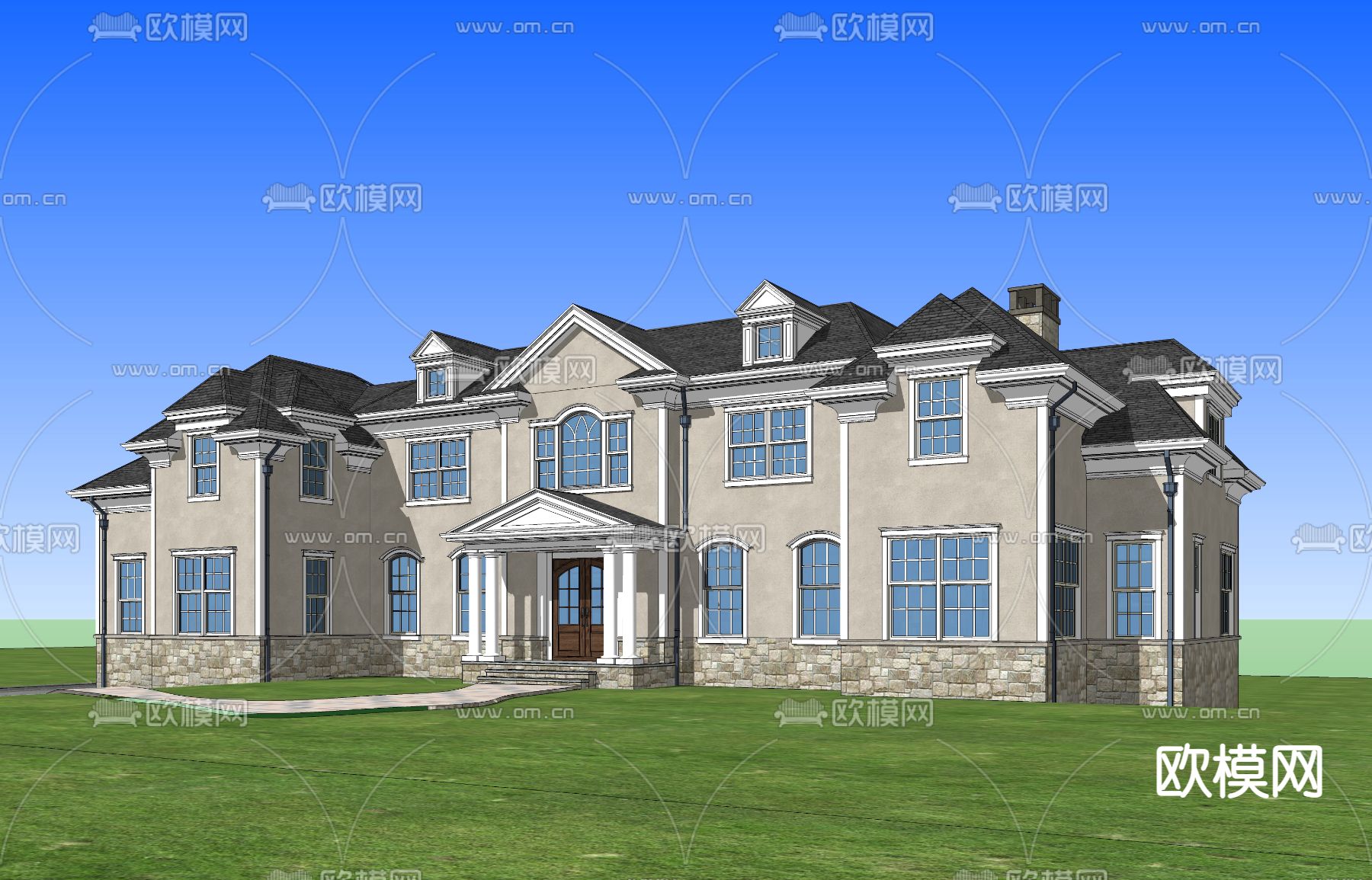 欧式别墅su模型下载（渲染图2）