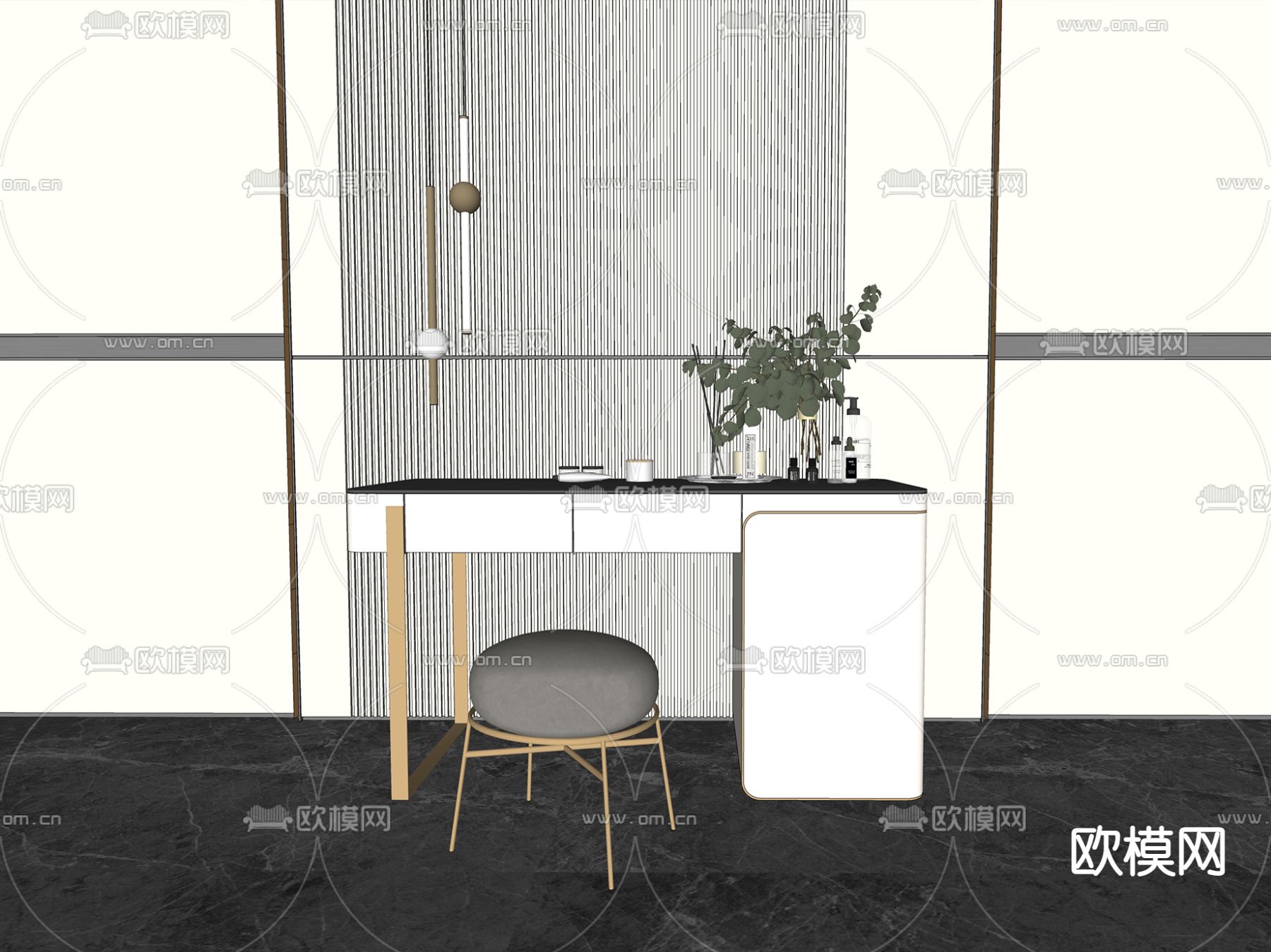 现代轻奢梳妆台su模型下载（渲染图2）