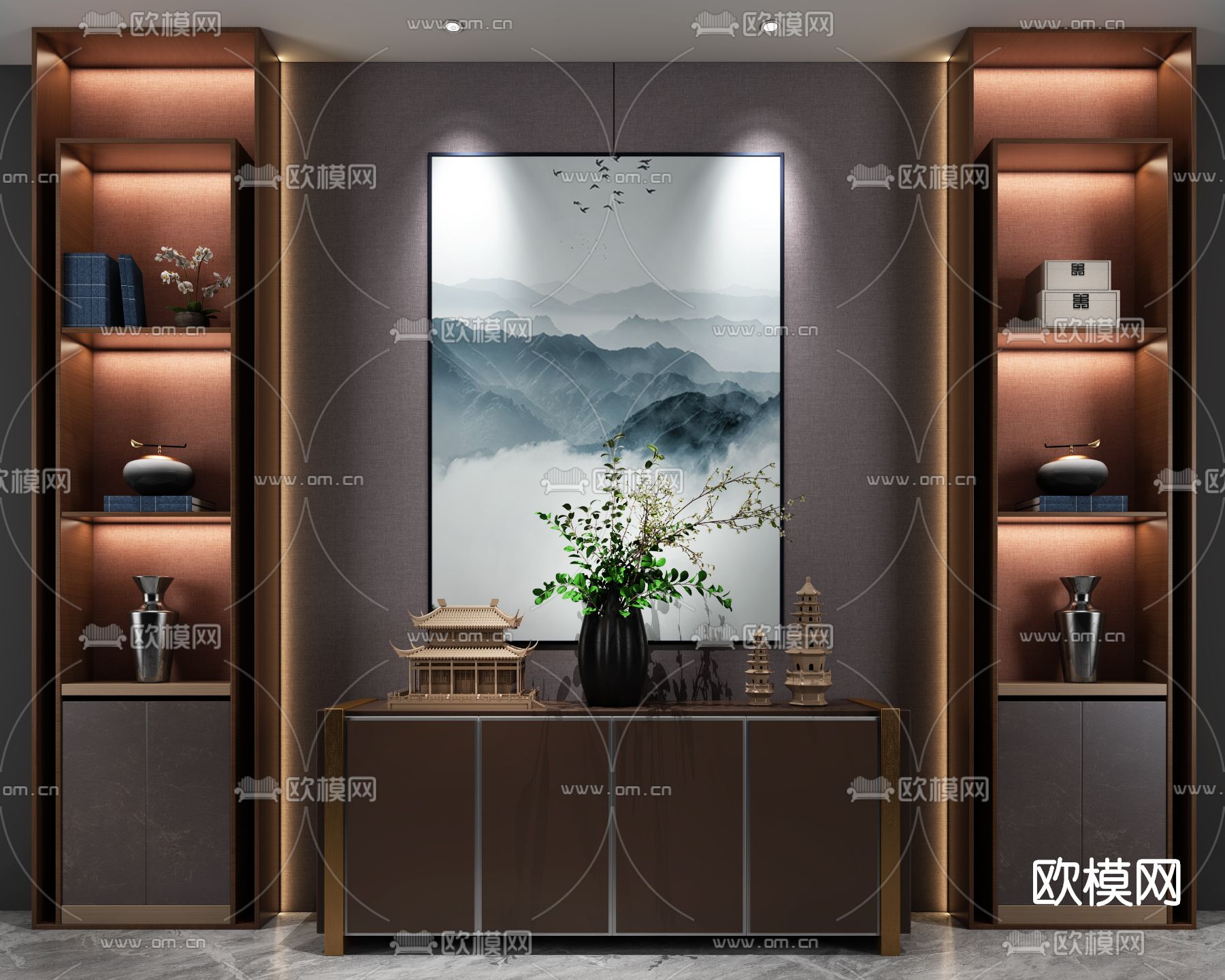 新中式边柜装饰柜3d模型