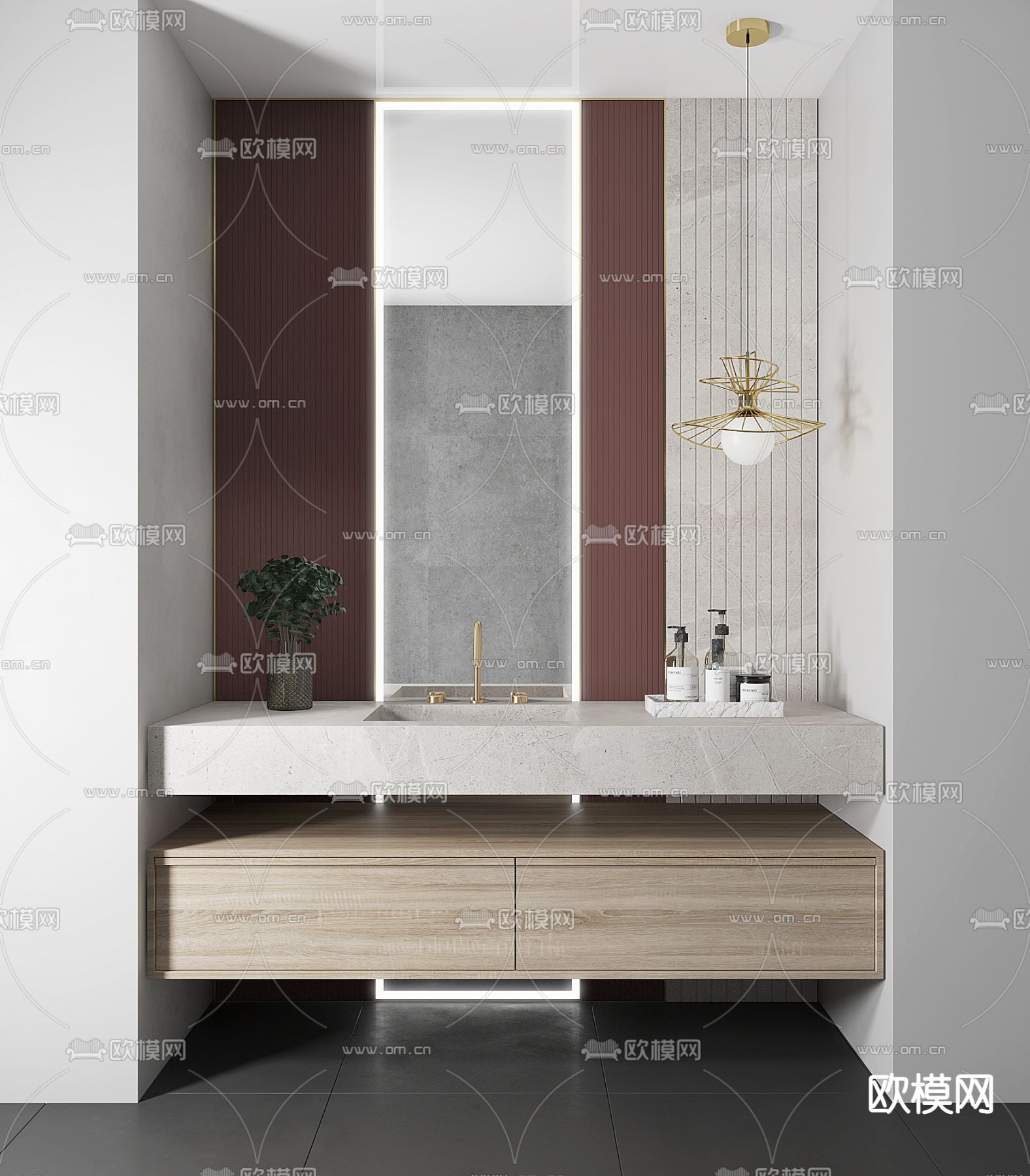 现代双盆洗手台3d模型下载（渲染图2）
