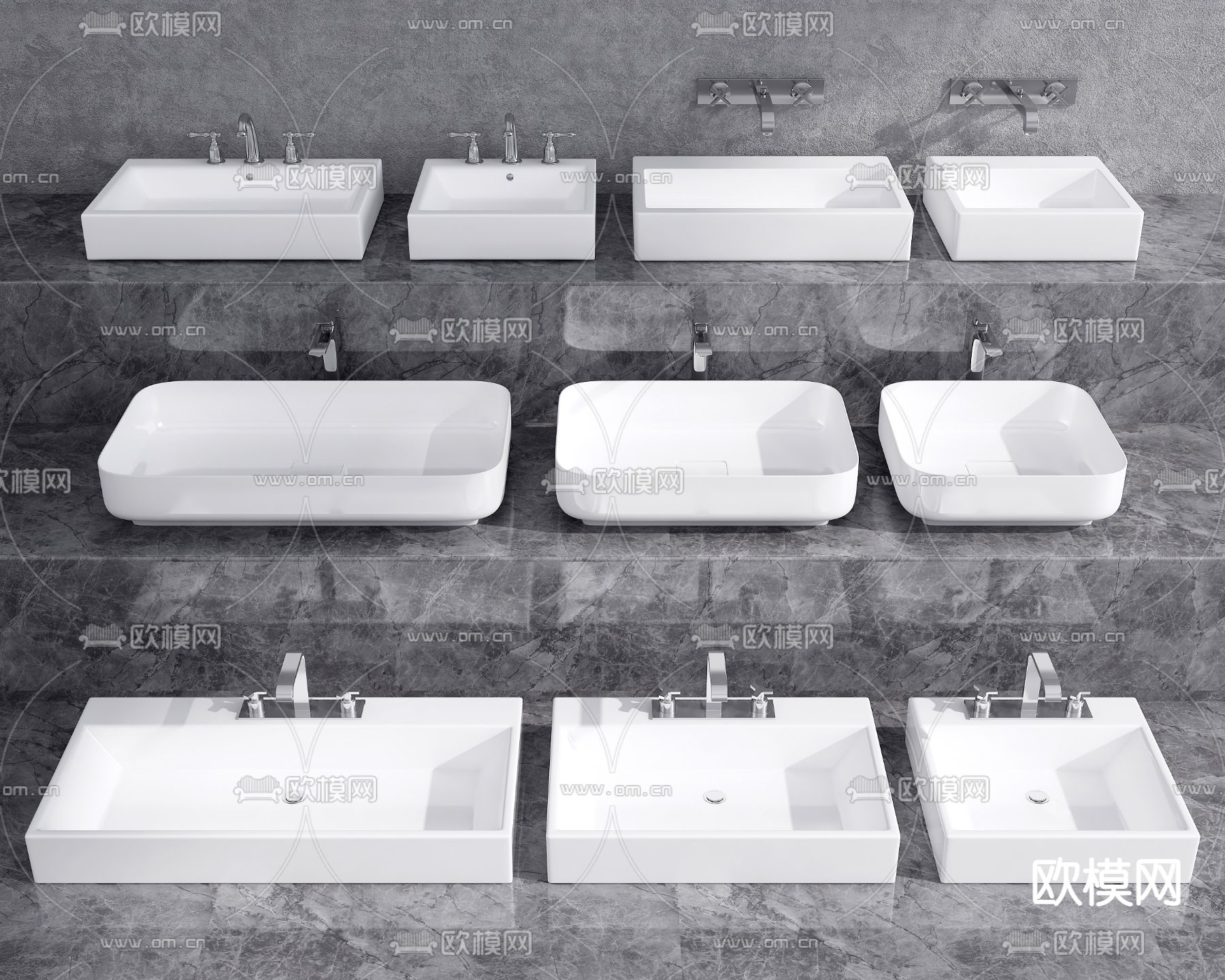 现代洗手盆台盆su模型下载（渲染图1）